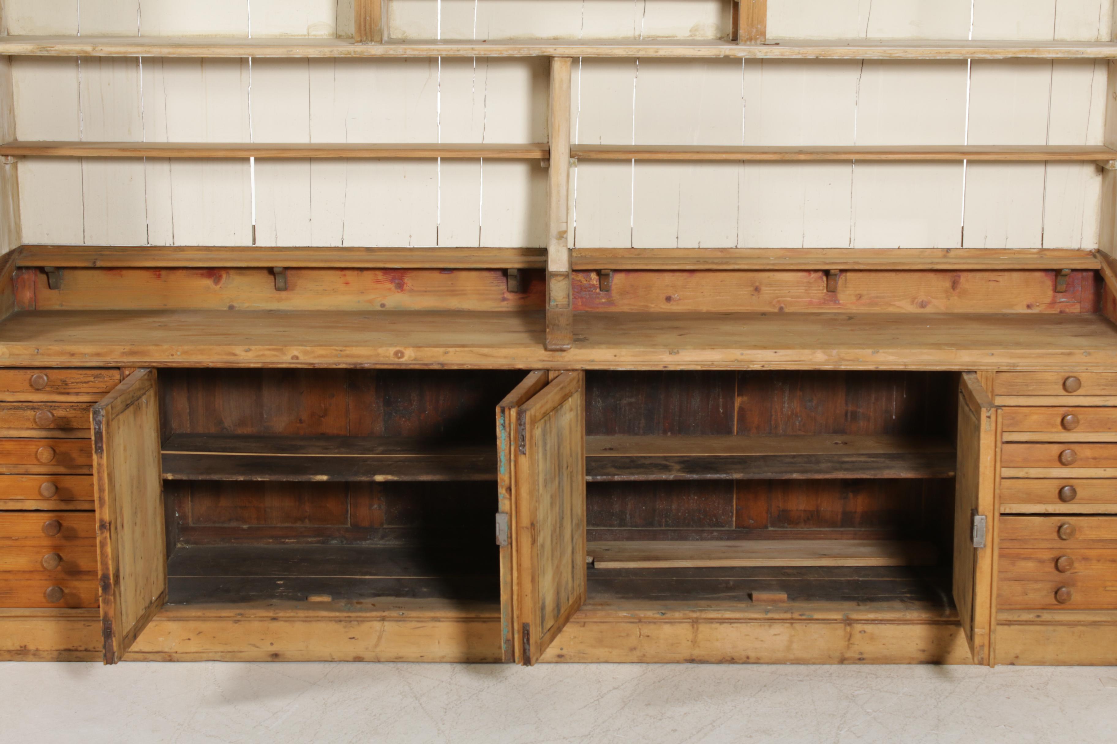 Pine Stepback Cabinet, Possibly a Mercantile Cabinet, 19th Century