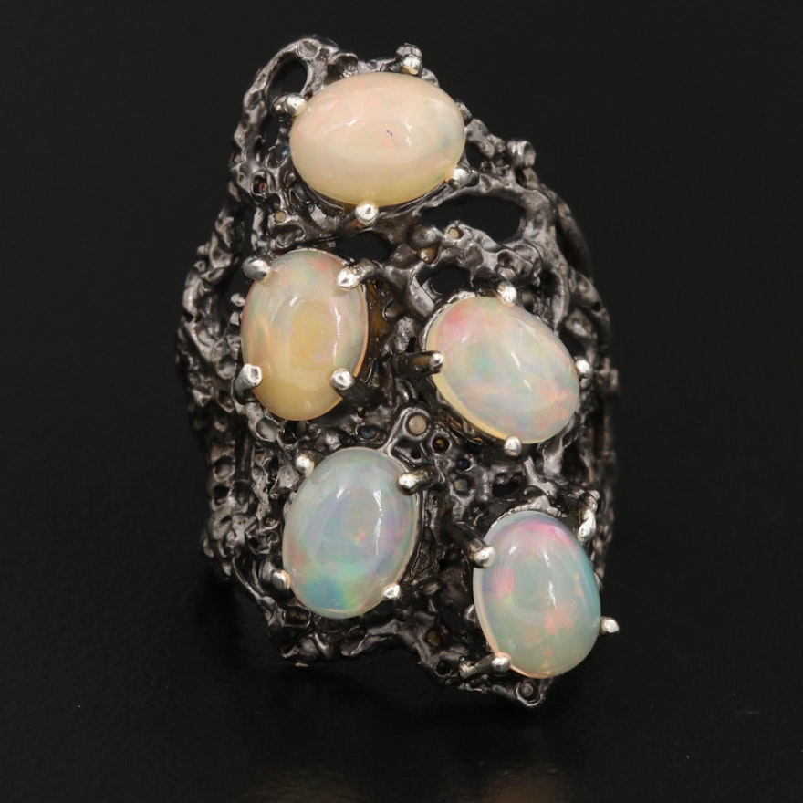 Sterling Silver Opal Openwork Ring