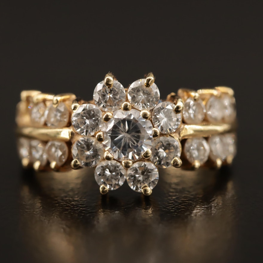 18K Gold 1.43 CTW Diamond Cluster Ring with Cubic Zirconia Center