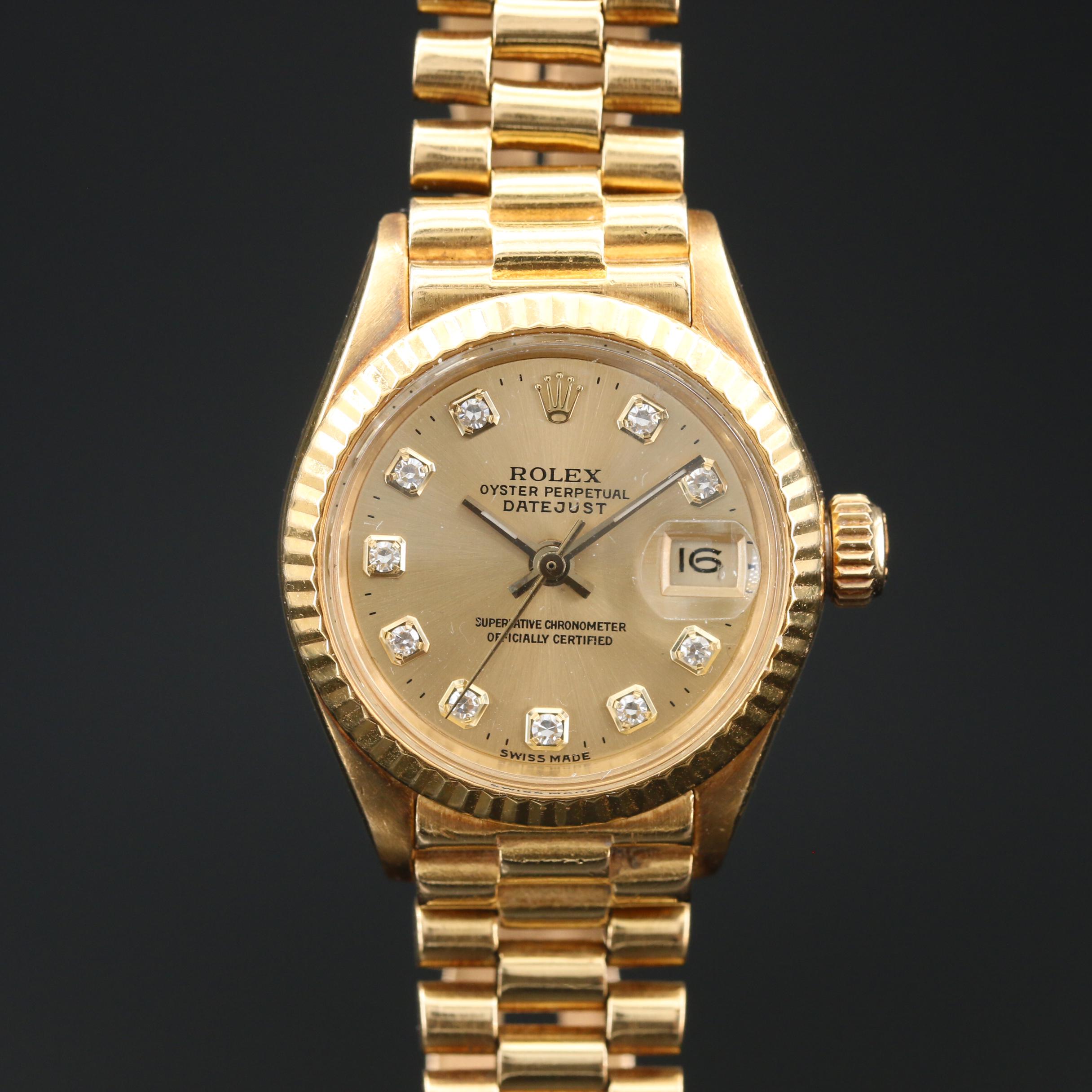 1970 Rolex Datejust 18K Automatic Watch with Factory Diamond Dial