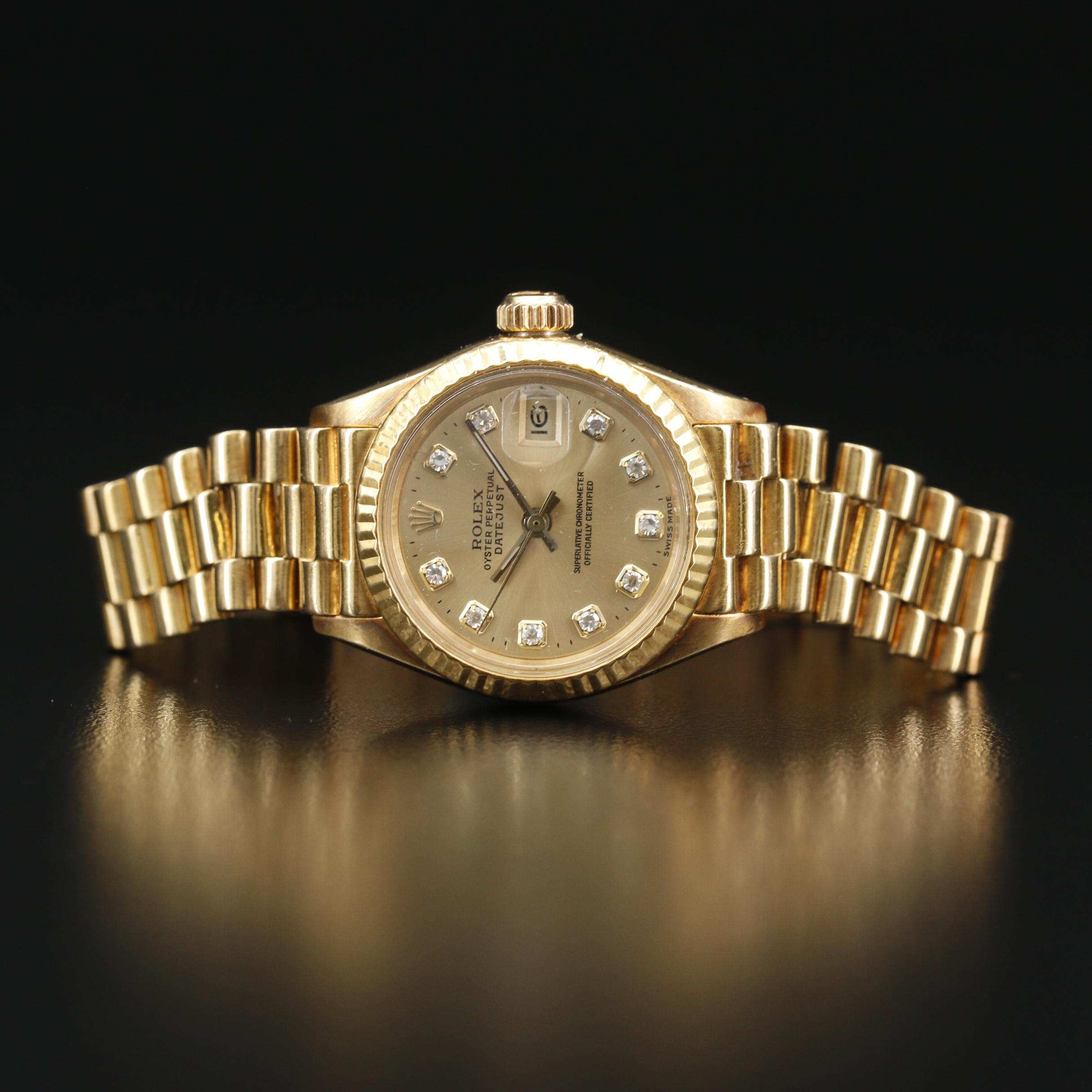 1970 Rolex Datejust 18K Automatic Watch with Factory Diamond Dial