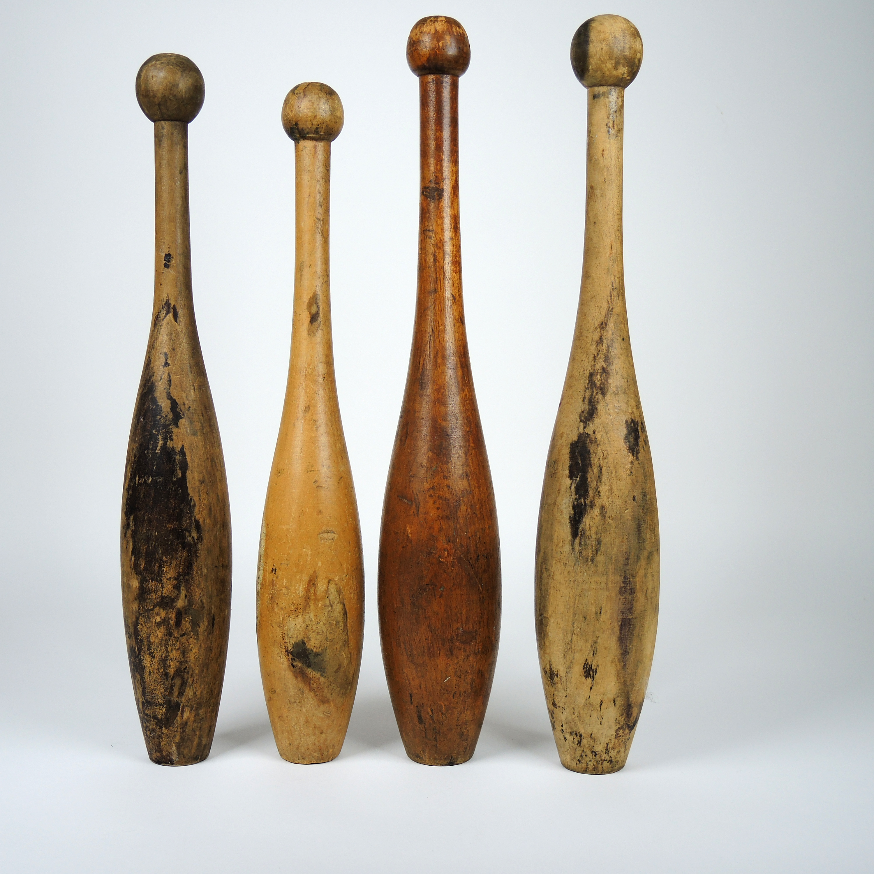 Victorian Wooden Pin Weights and Dumbbell, Early 20th Century