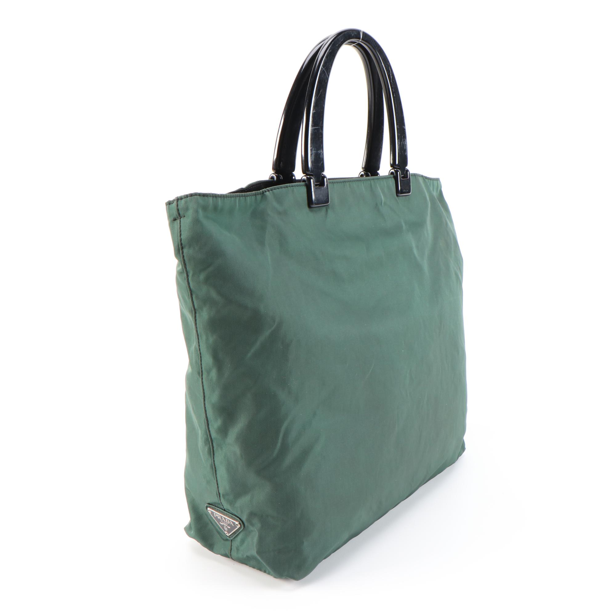 Prada Borsa Tessuto Nylon Tote Bag in Green/Black