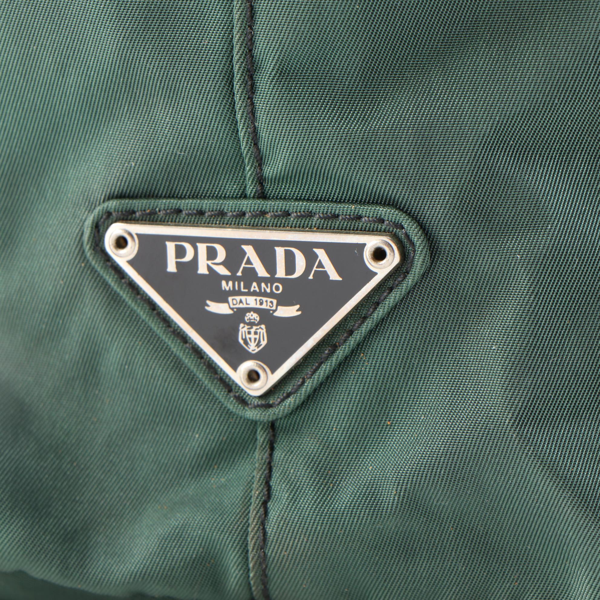 Prada Borsa Tessuto Nylon Tote Bag in Green/Black