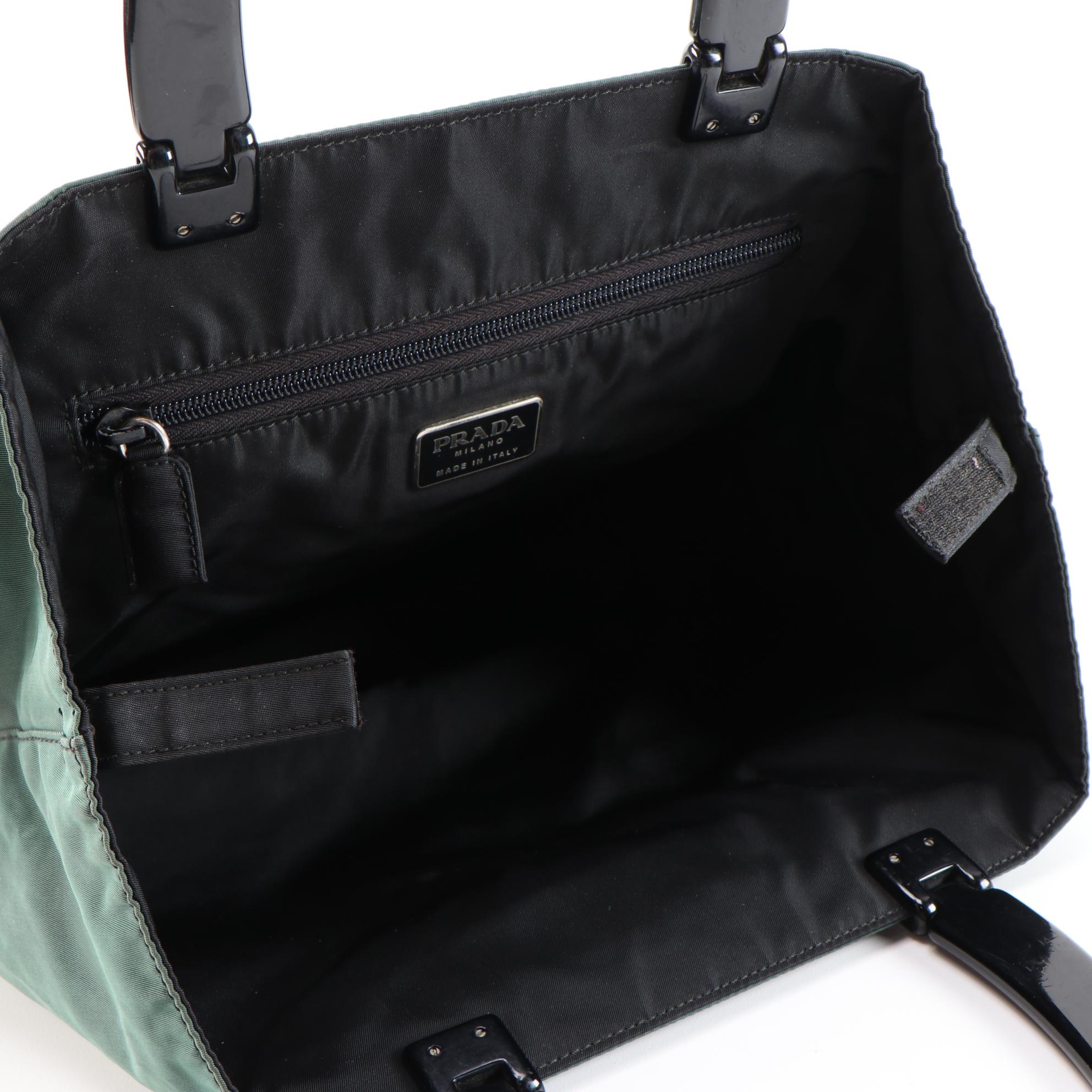 Prada Borsa Tessuto Nylon Tote Bag in Green/Black