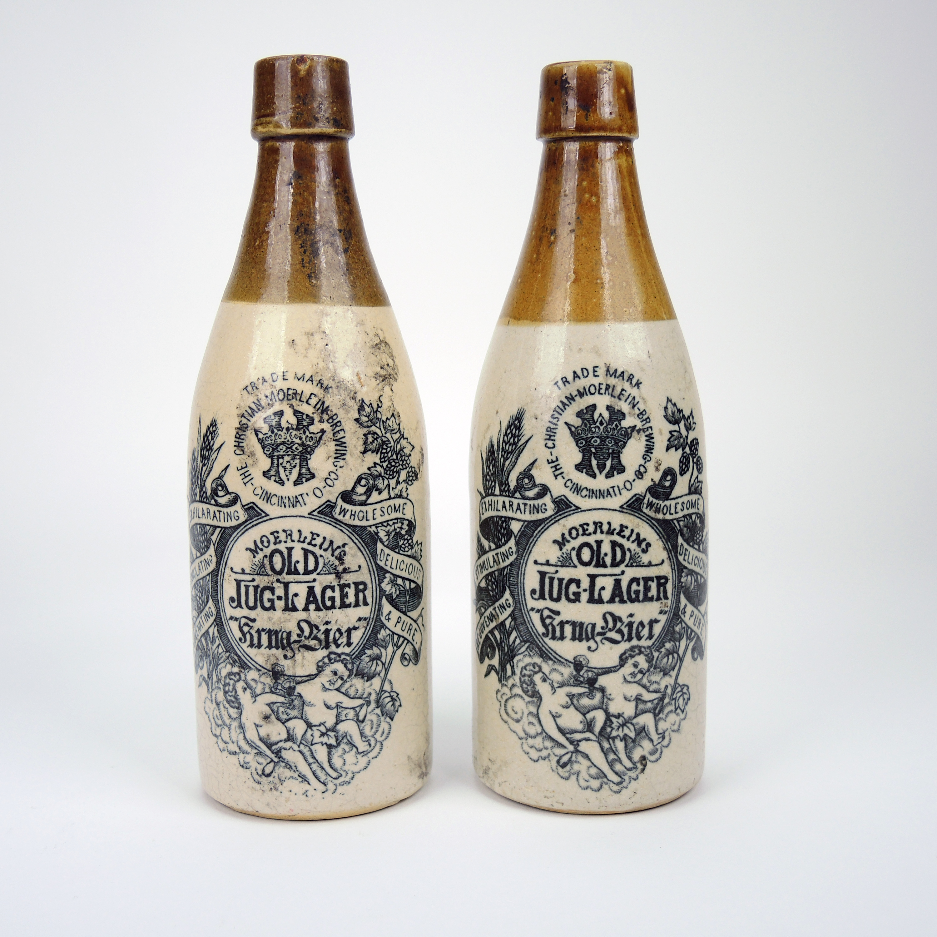 Christian Moerlein "Old Jug-Lager"  Stoneware Beer Bottles, 1900s