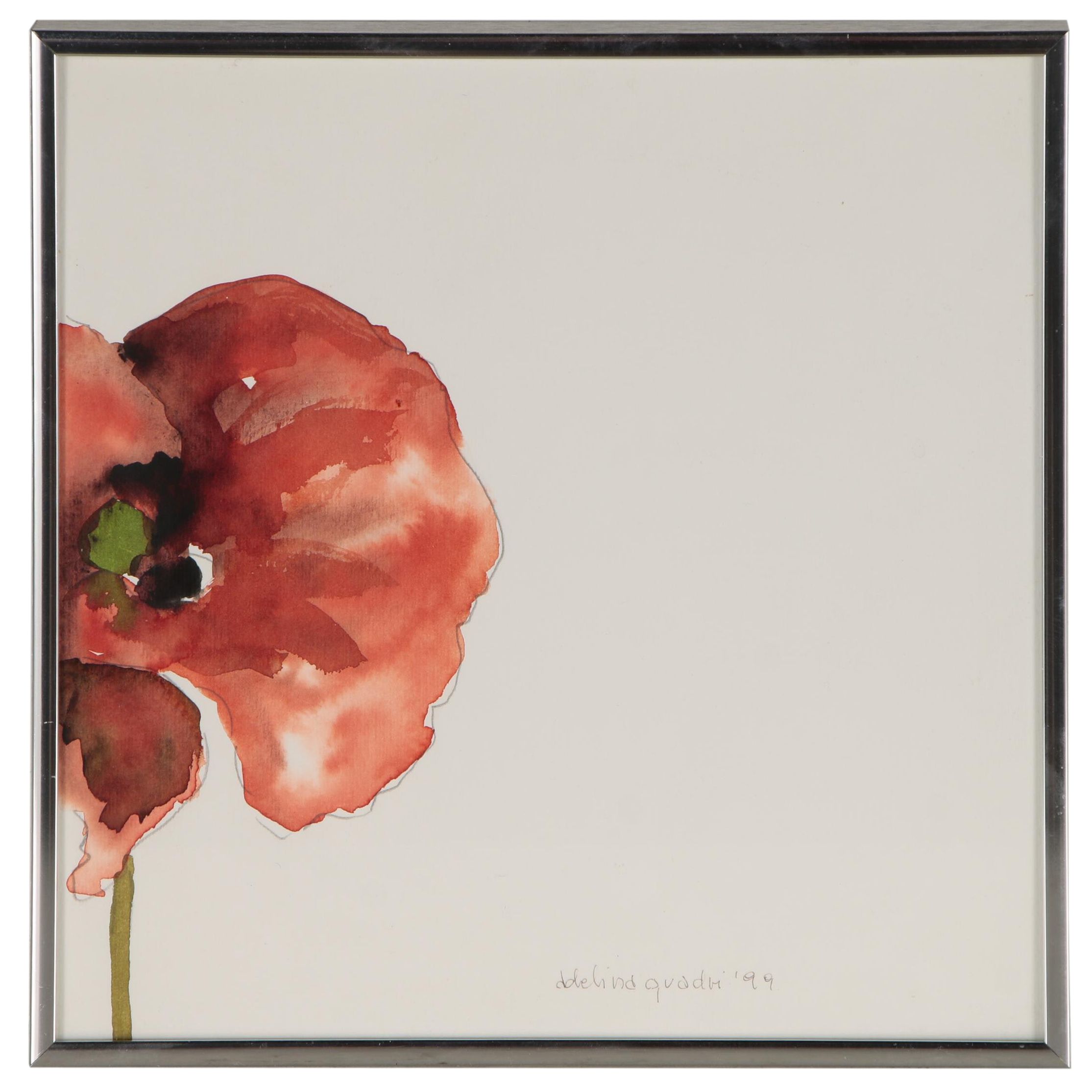 Adelina Quadri Watercolor Painting of Poppy, 1999