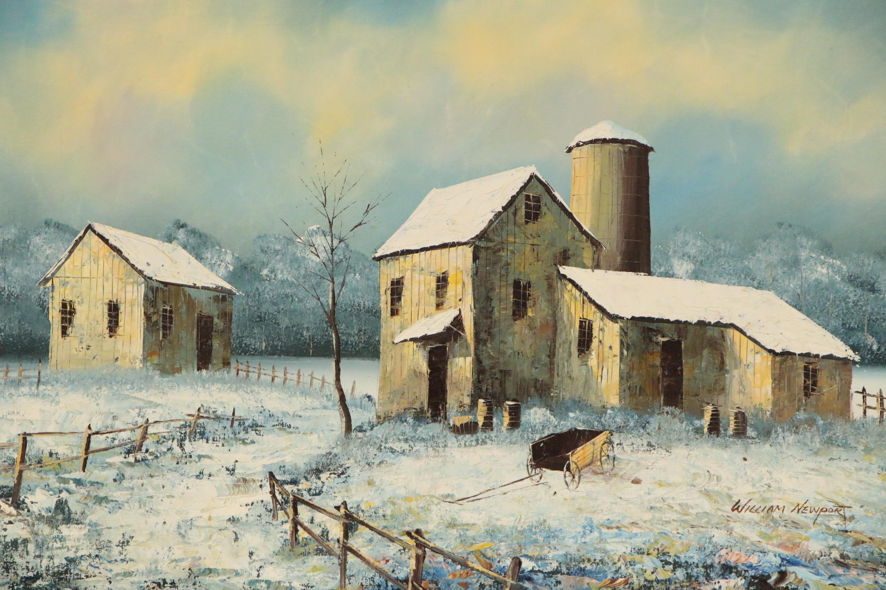 William Newport Rural Landscape Oil Painting, Mid 20th Century