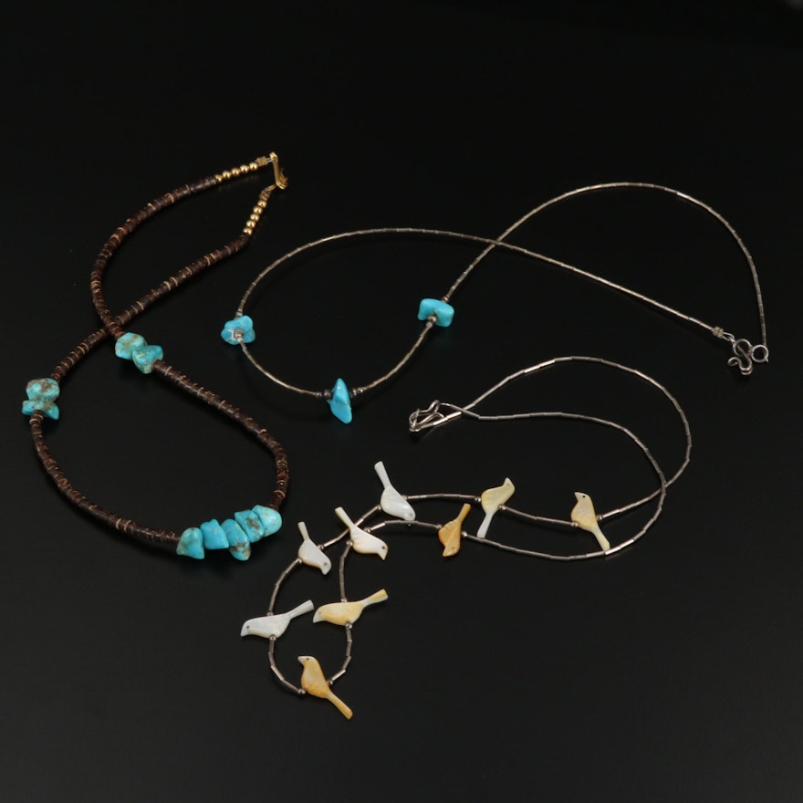 Southwestern Style Necklaces with Bone, Sterling Silver, and Gemstone Accents