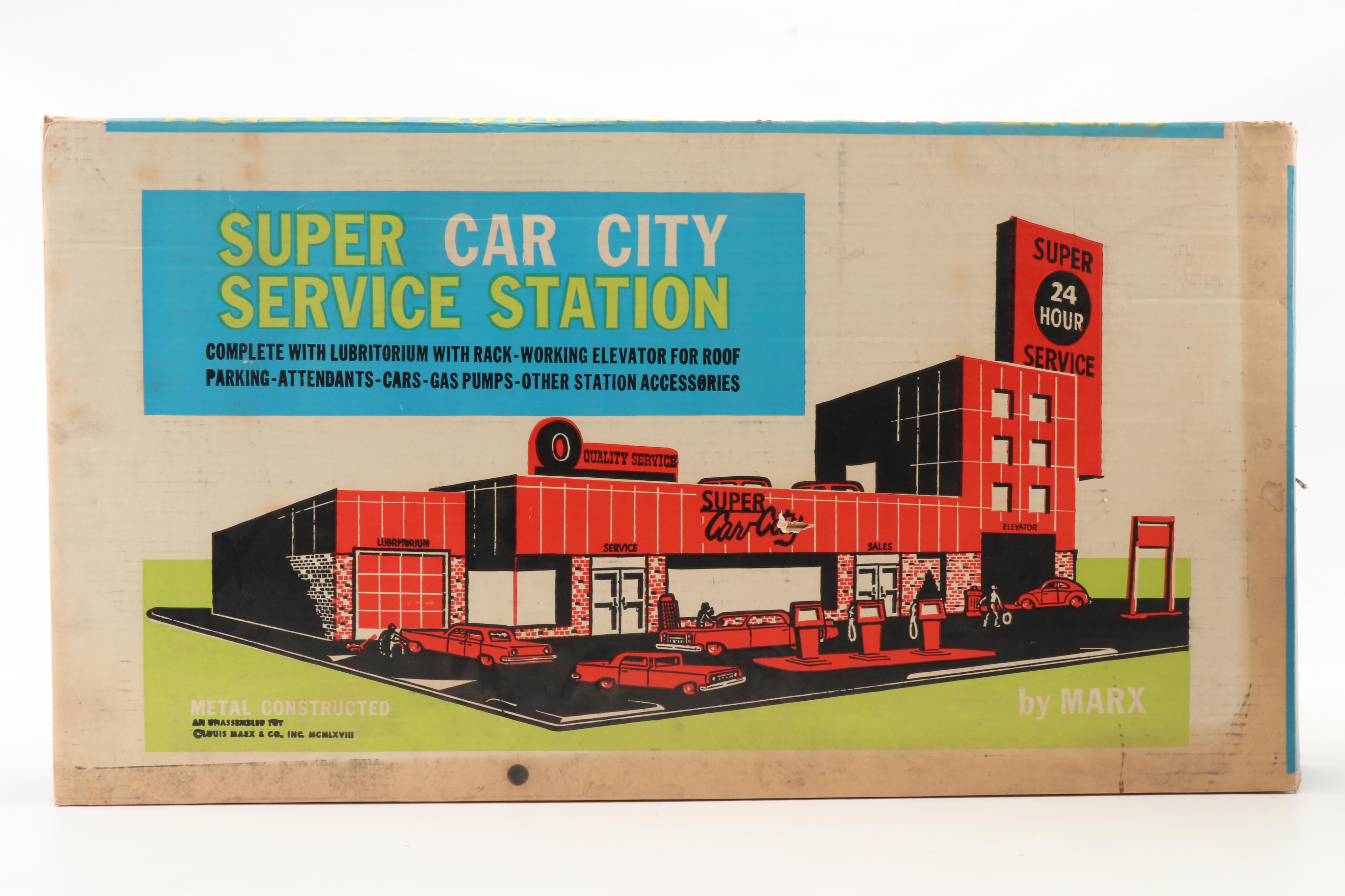 Louis Marx Co. "Super Car City Service Station" Play Set in Original Packaging