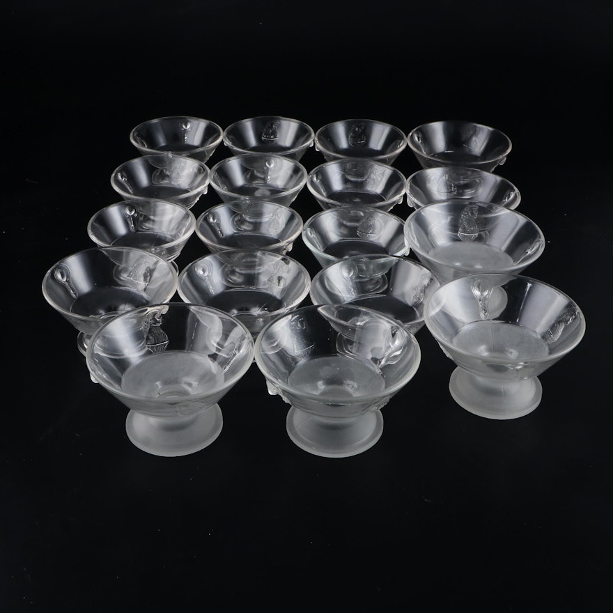 La Rochere Frosted and Clear Glass Portrait Embossed Footed Dessert Bowls