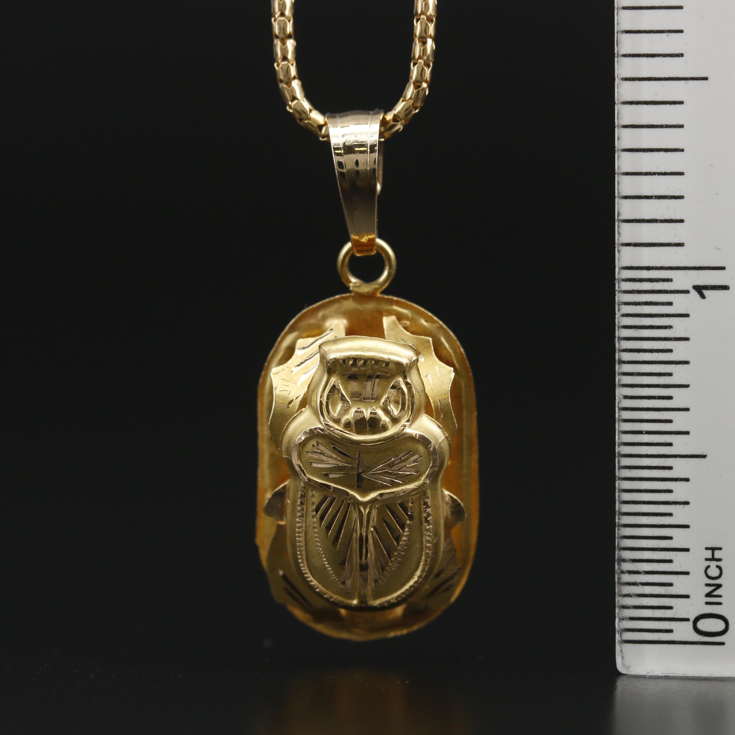 Egyptian 18K Gold Scarab Pendant Necklace