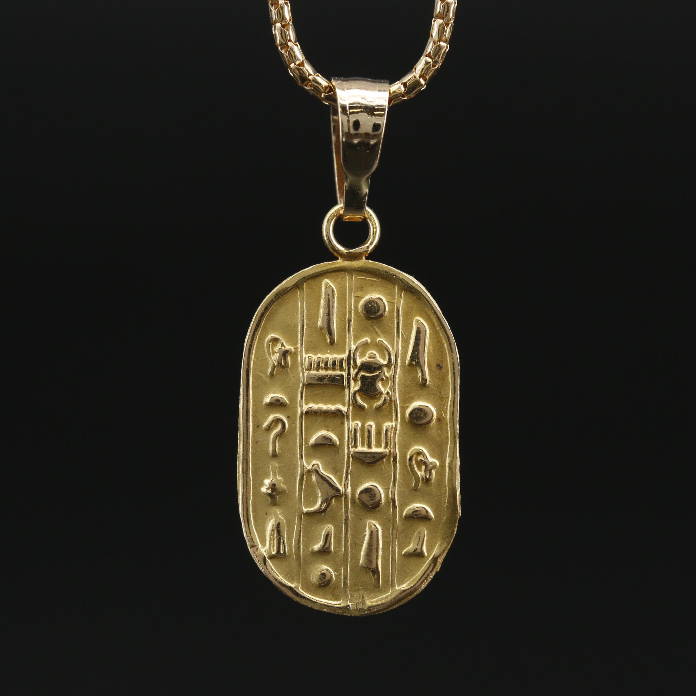 Egyptian 18K Gold Scarab Pendant Necklace