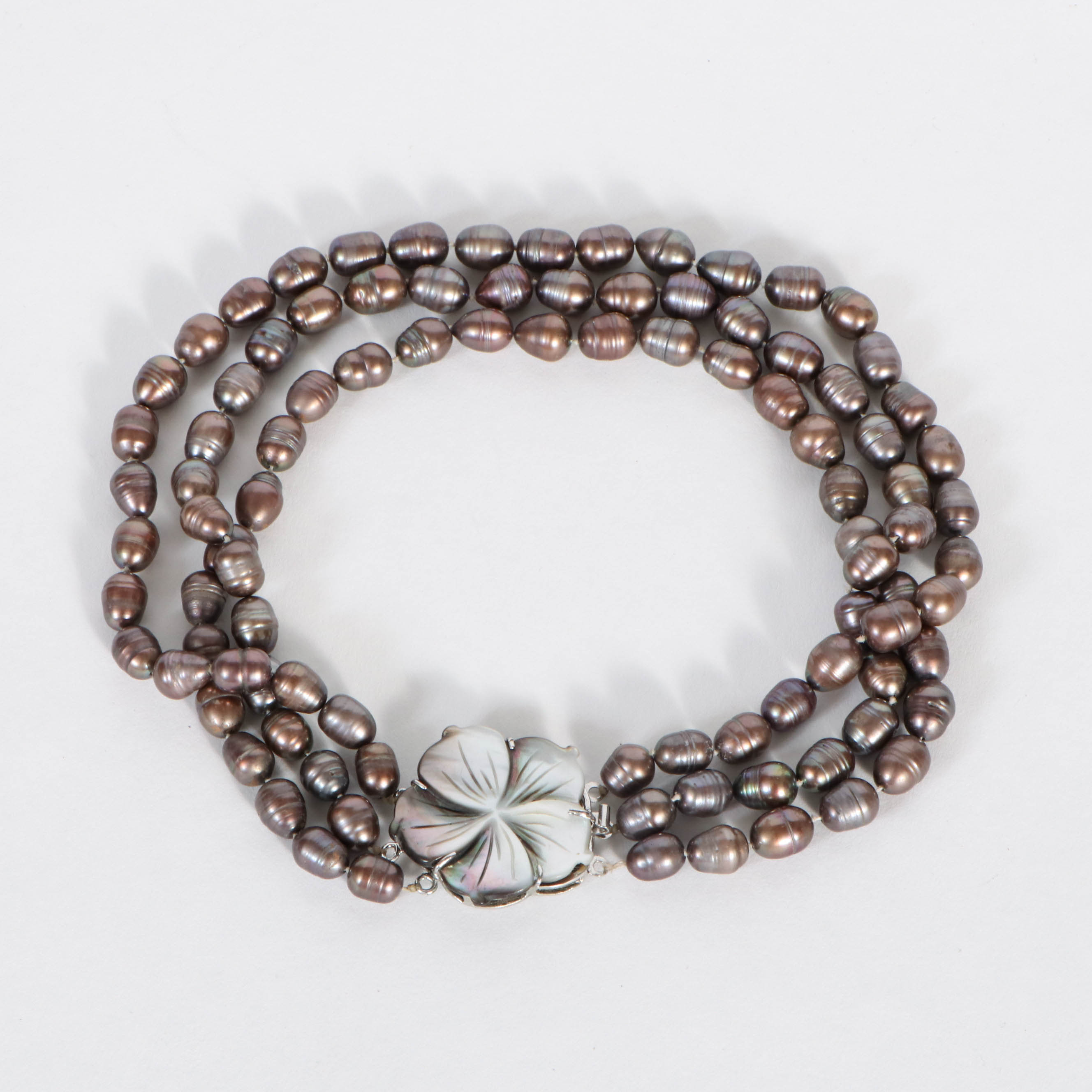 Rupeipei Pearls Triple Strand with Sterling Silver Flower Clasp