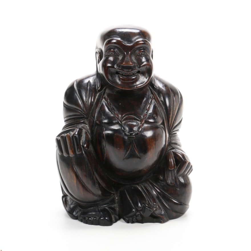 Chinese Carved Hardwood Sculpture of Laughing Budai