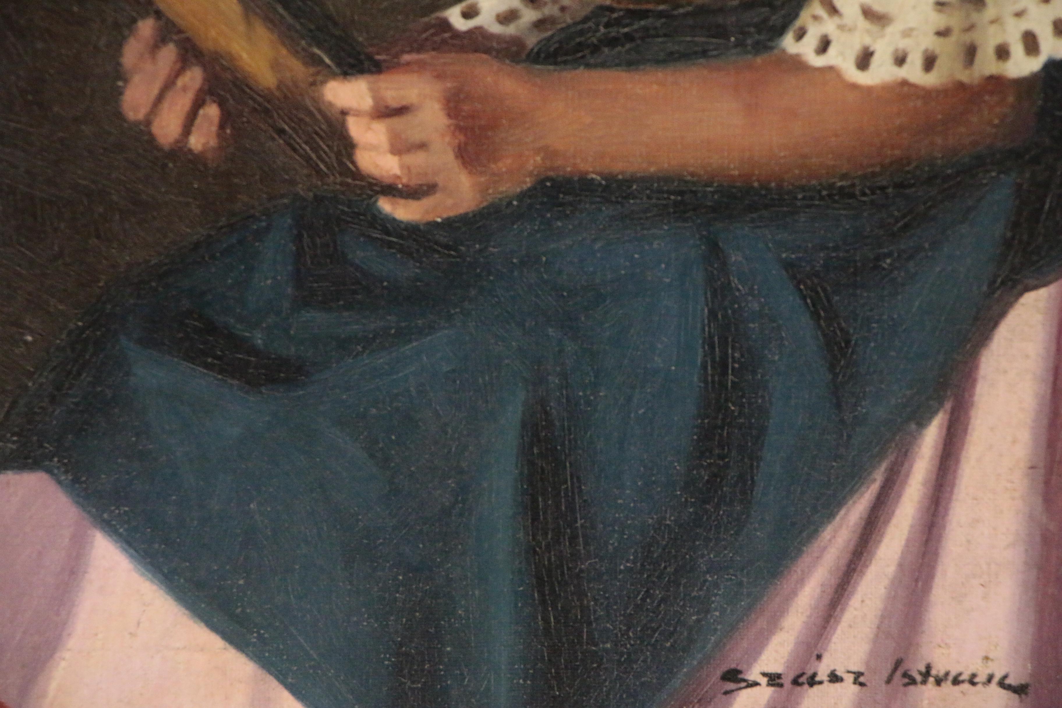 Istvan Szasz Oil Painting Portrait of a Young Woman, Early 20th century