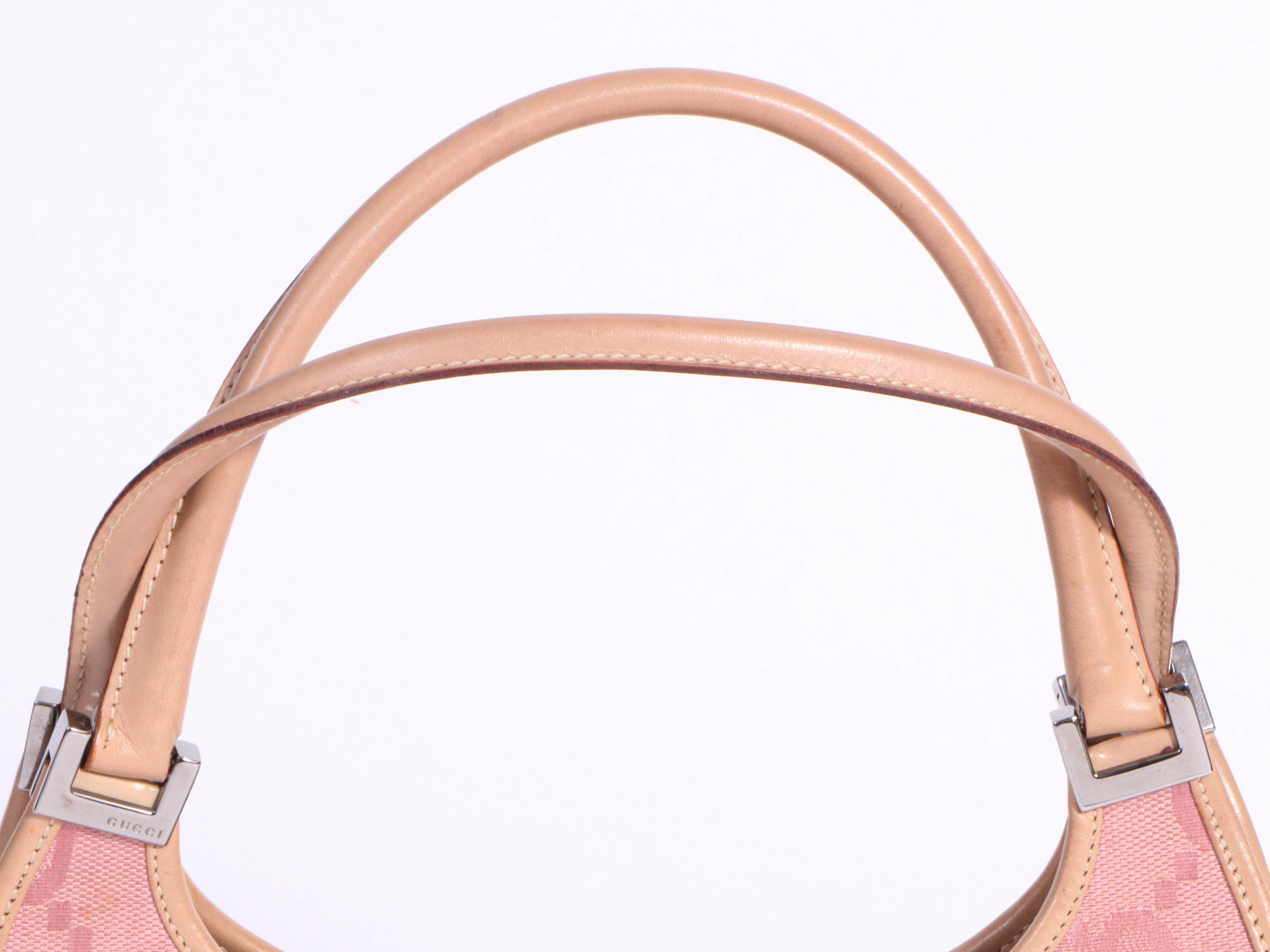 Gucci Bardot Bag in Pink GG Canvas with Nude Leather Trim and Piston Lock