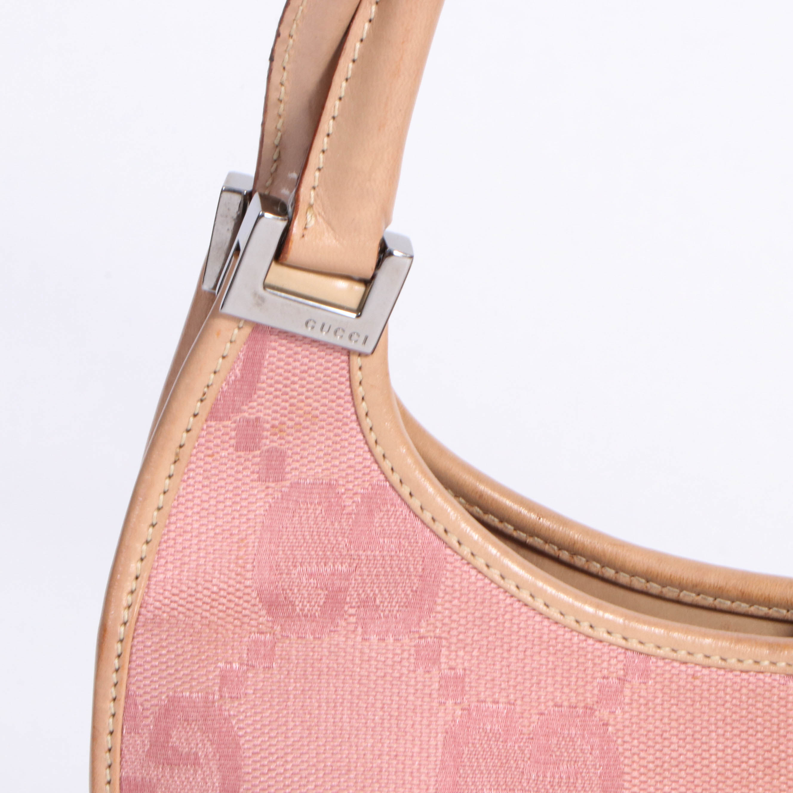 Gucci Bardot Bag in Pink GG Canvas with Nude Leather Trim and Piston Lock