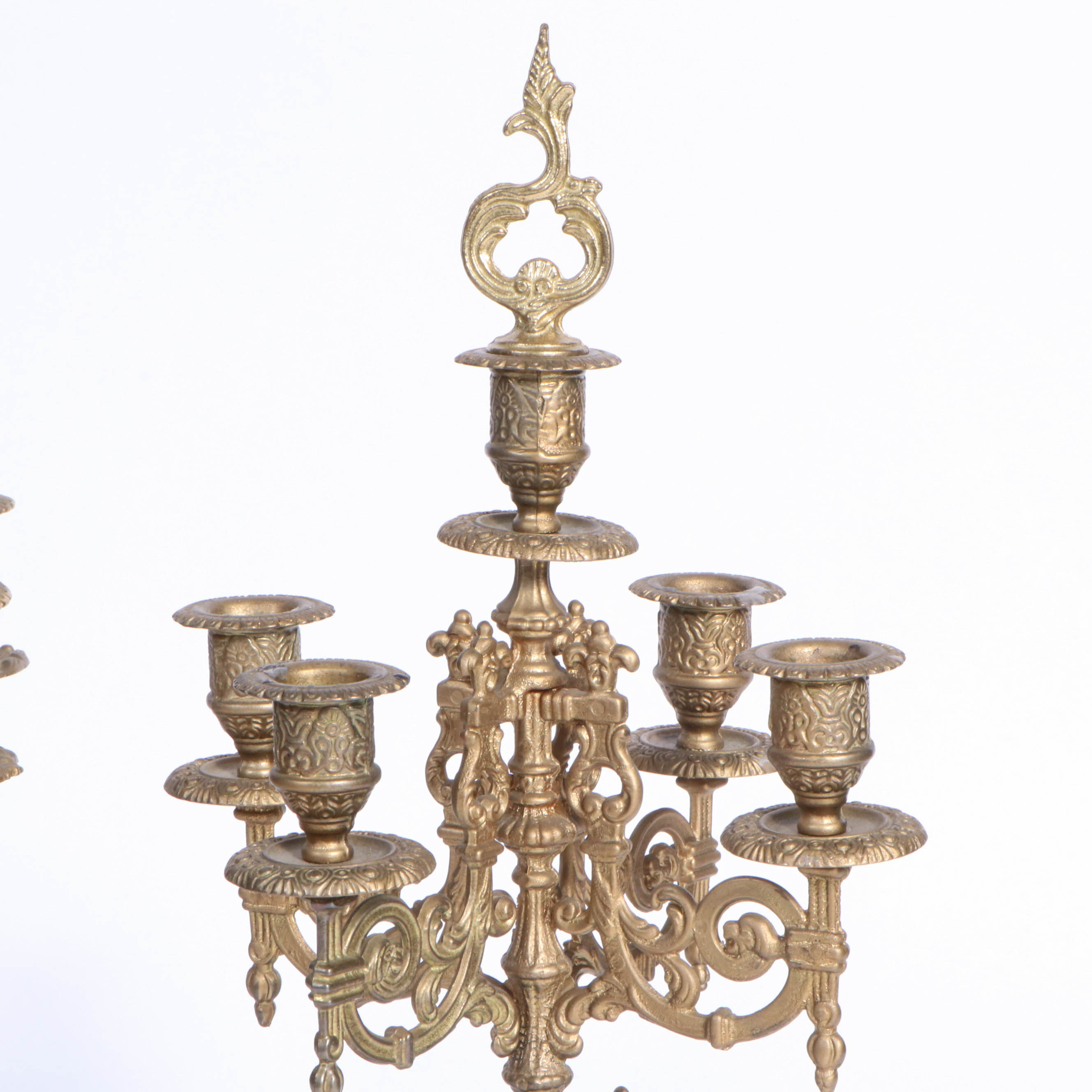 Pair of Louis XV Style Cast Spelter Candelabra, Early 20th Century