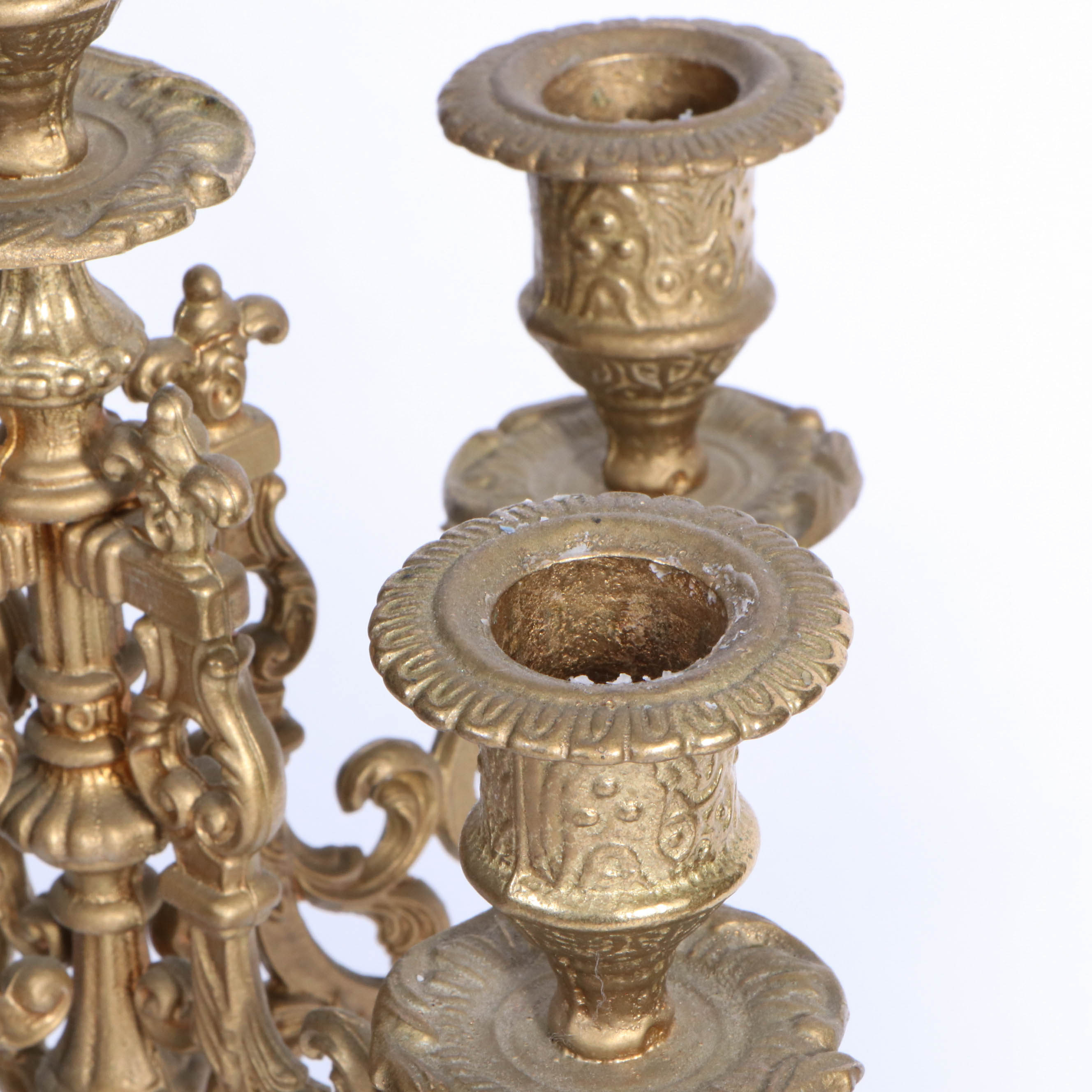 Pair of Louis XV Style Cast Spelter Candelabra, Early 20th Century