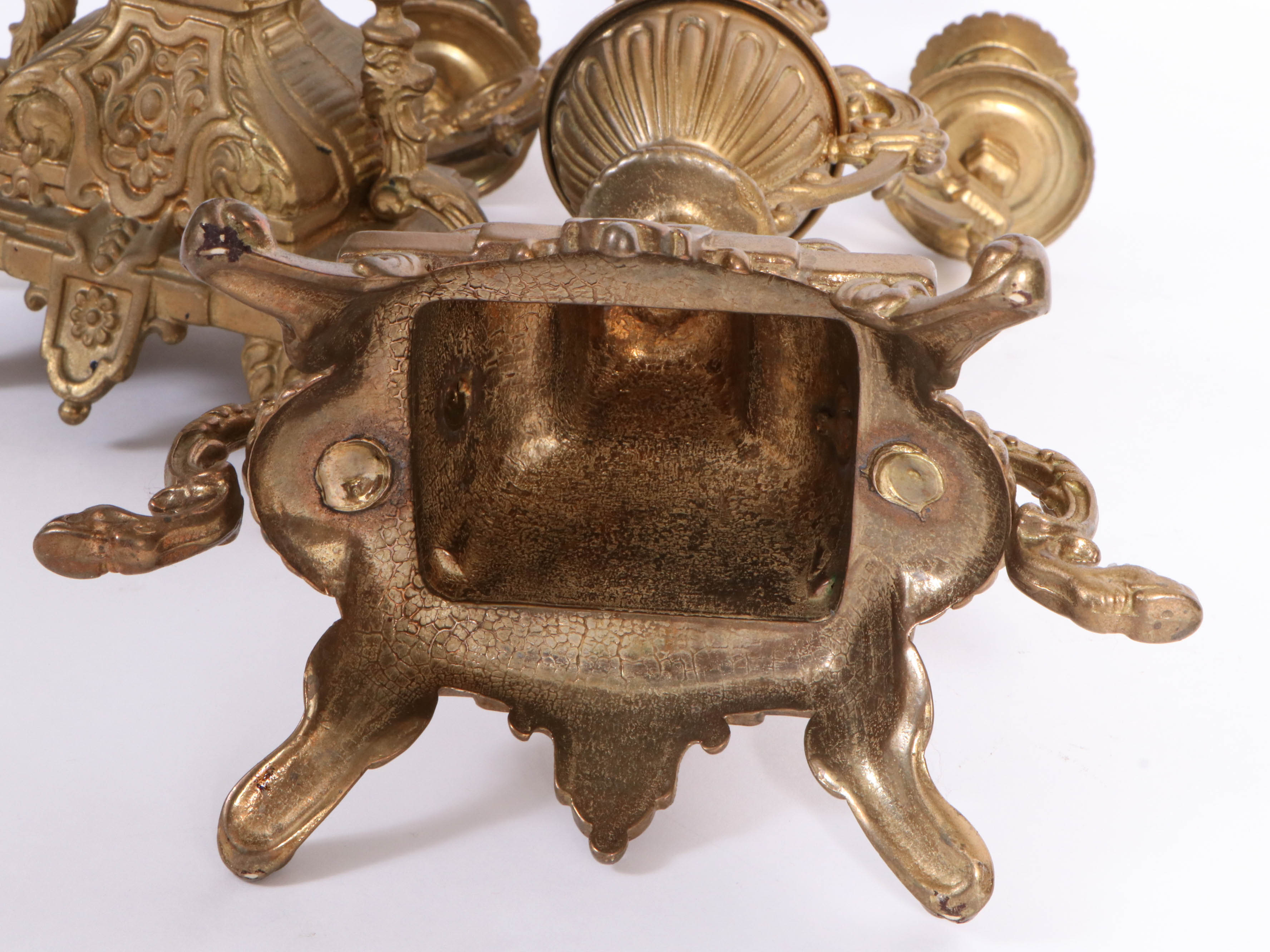 Pair of Louis XV Style Cast Spelter Candelabra, Early 20th Century