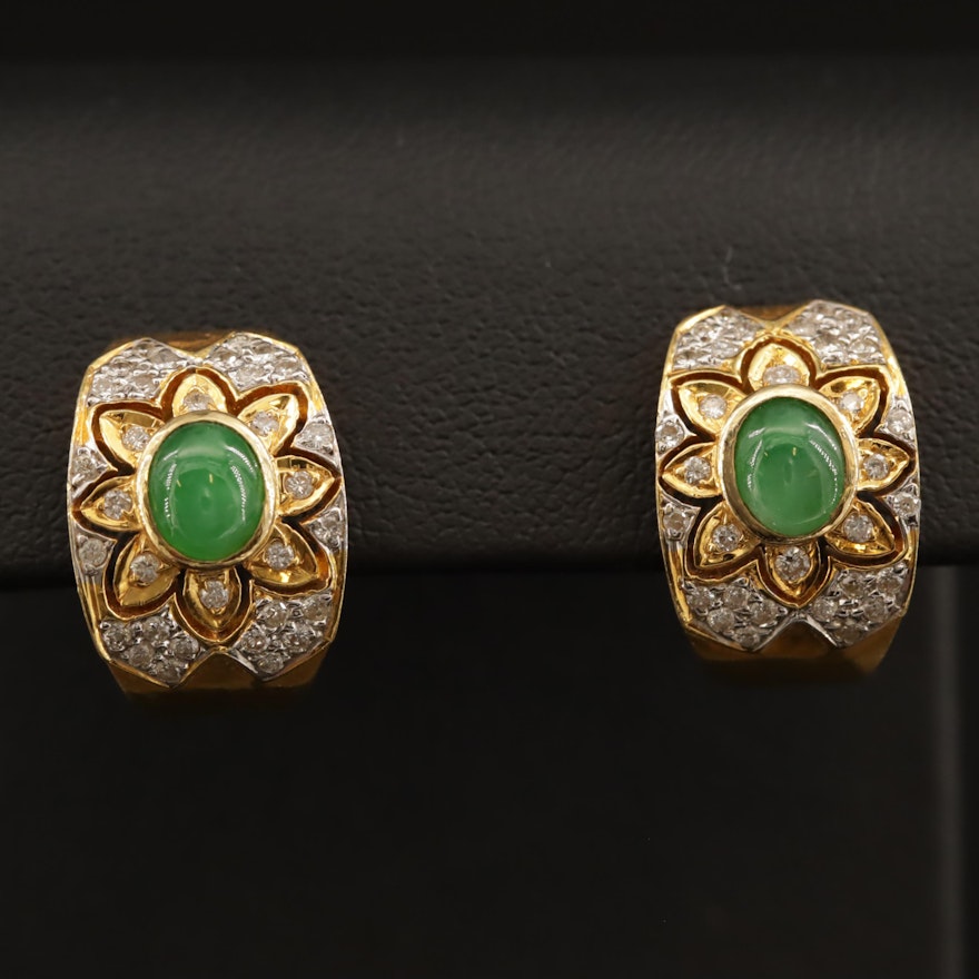 18K Jadeite and Diamond Tapered J Hoop Earrings