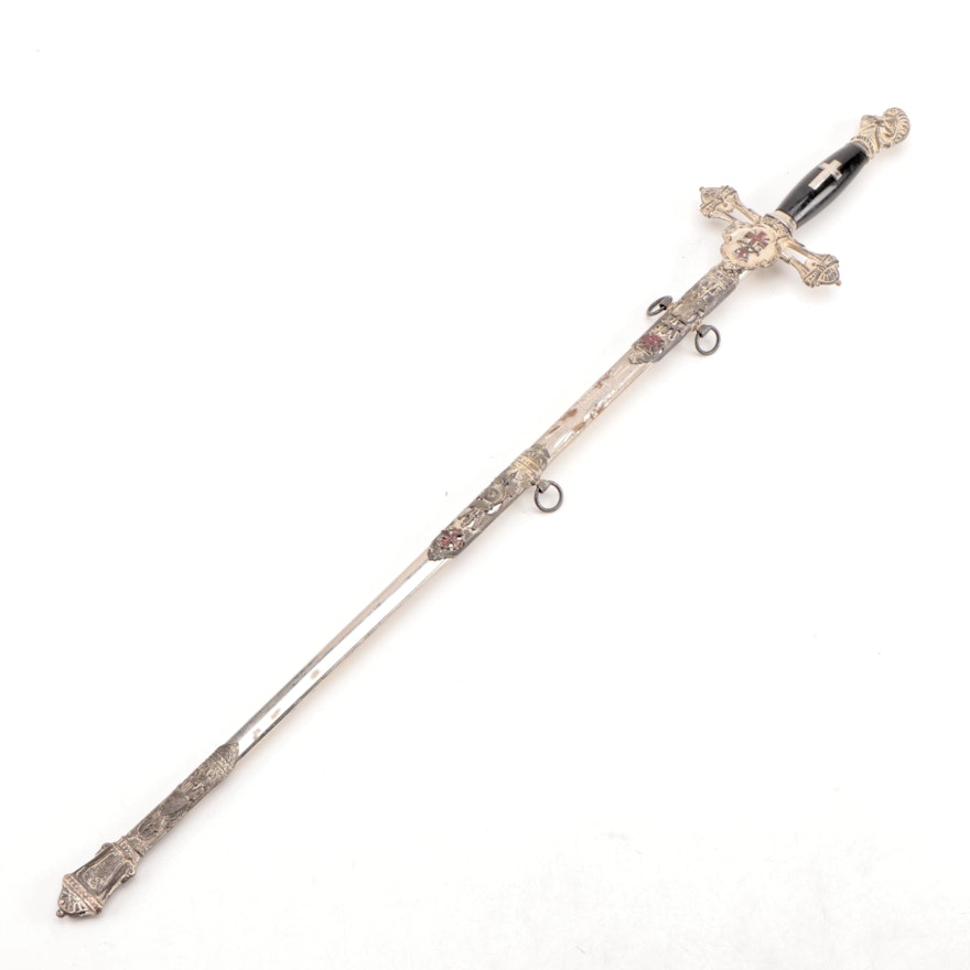 M.C. Lilly Knights Templar/Masonic Sword with Figural Pommel and Scabbard