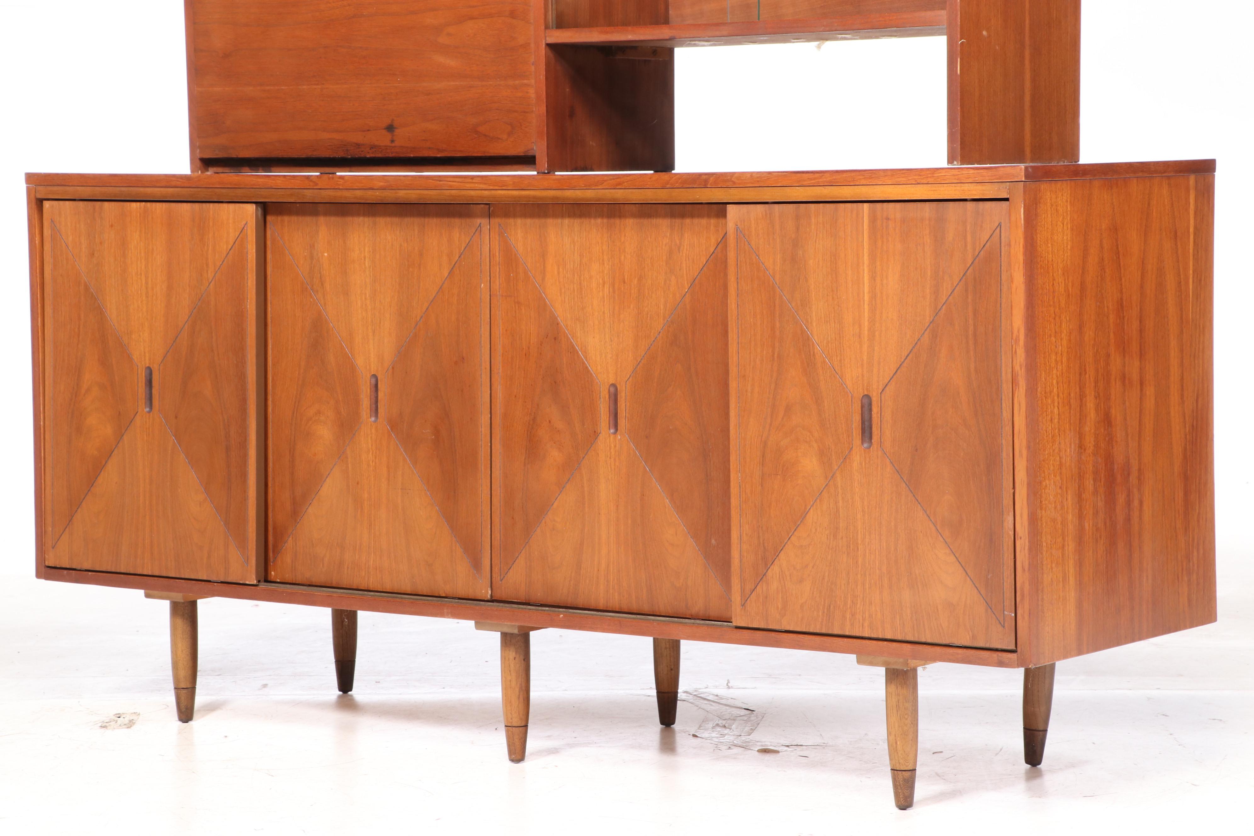 Mid Century Modern Walnut Two-Piece Sideboard