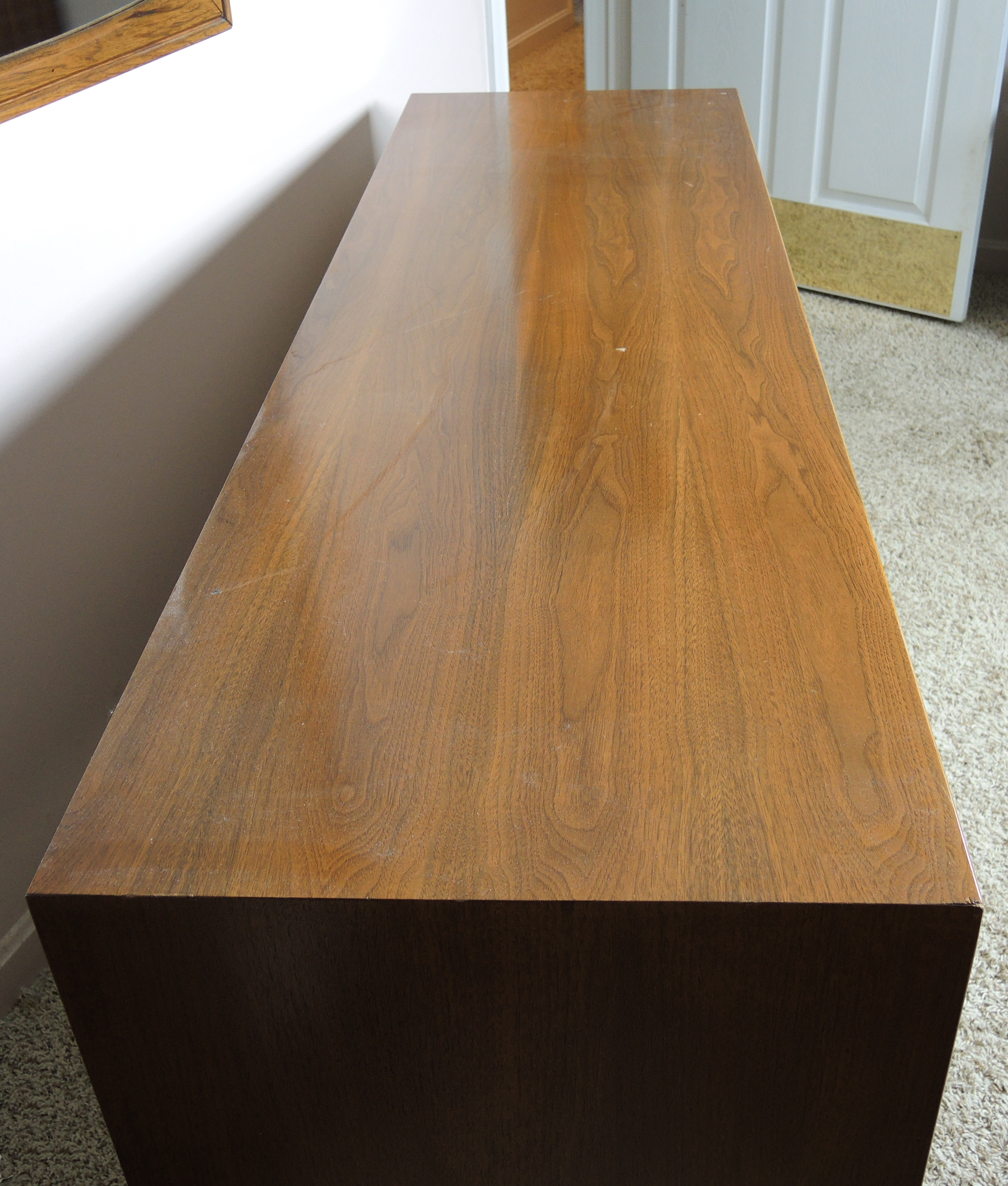 Henry M. Goodman Mid Century Modern Walnut Chest of Drawers with Mirror