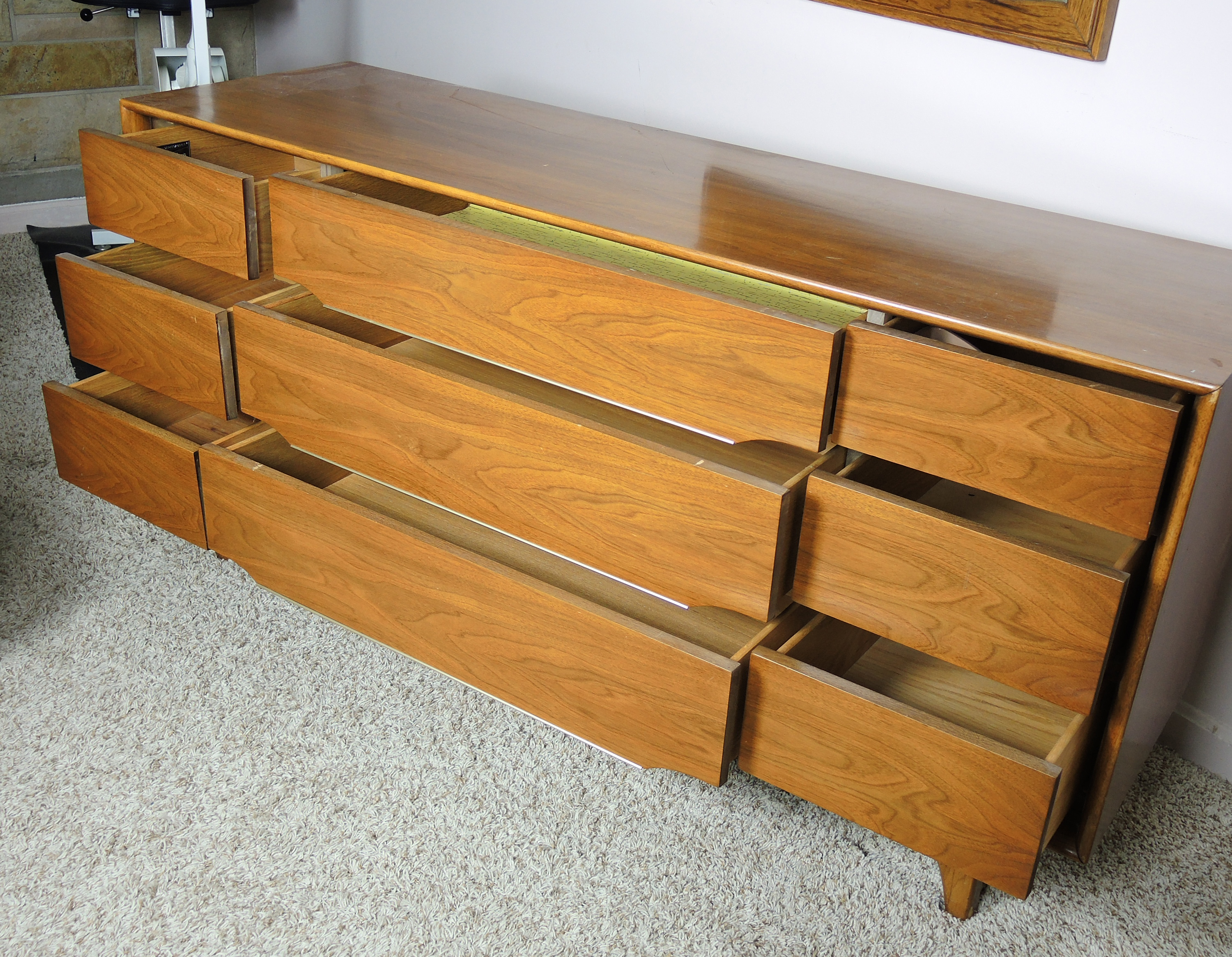 Henry M. Goodman Mid Century Modern Walnut Chest of Drawers with Mirror