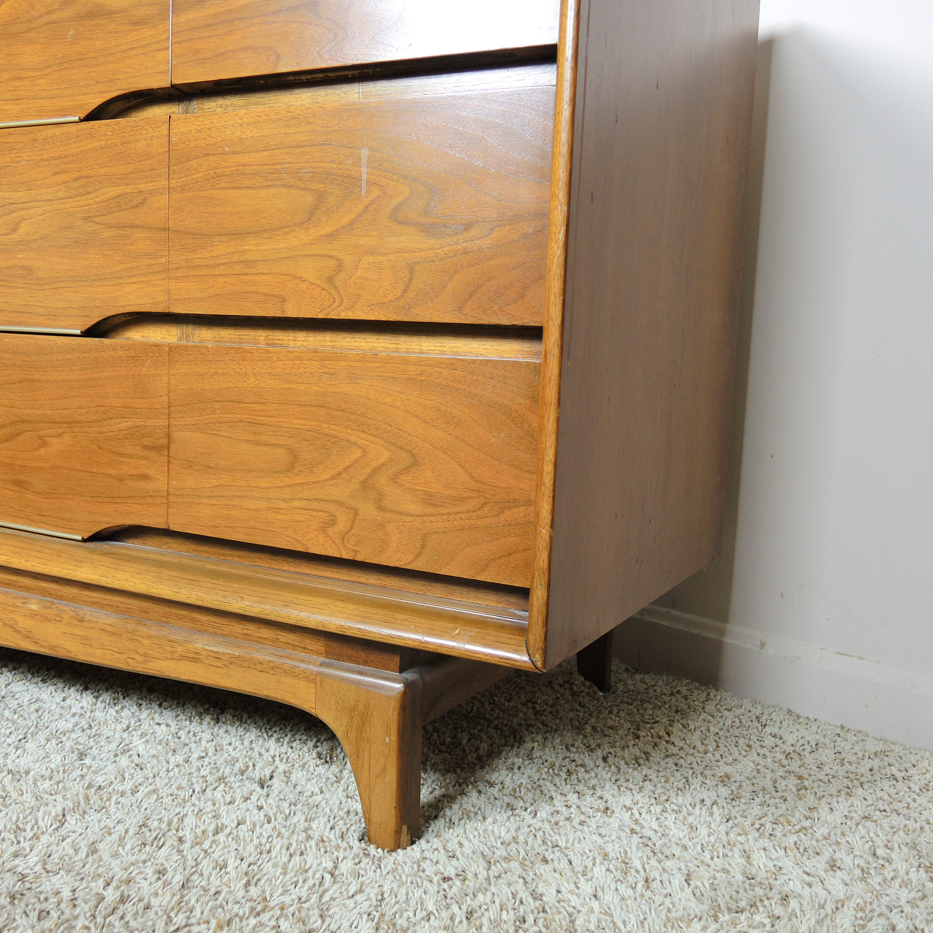Henry M. Goodman Mid Century Modern Walnut Chest of Drawers with Mirror