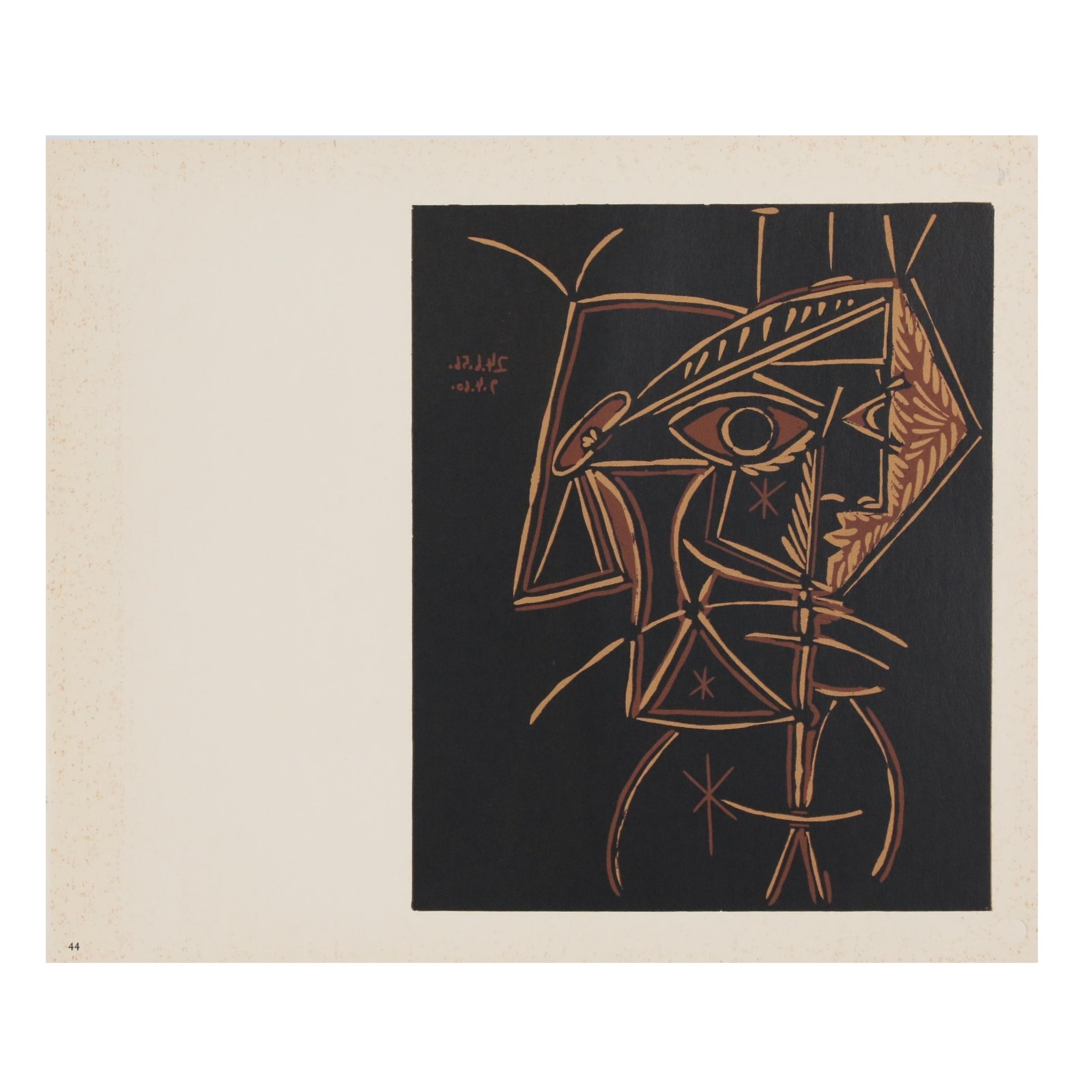 Pablo Picasso Linoleum Cut "Female Bust", 1962