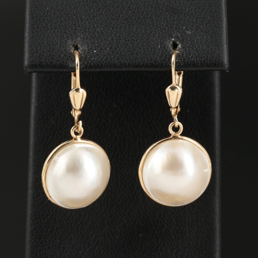 14K Mabé Pearl Dangle Earrings