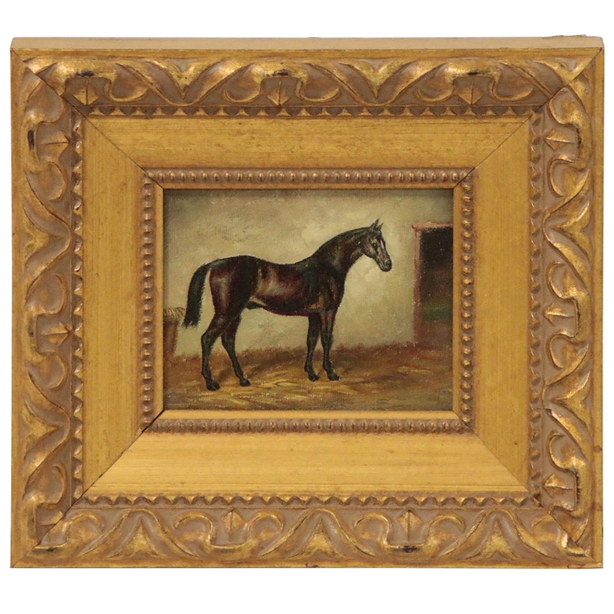 Miniature Oil Painting of Horse, Mid 20th Century