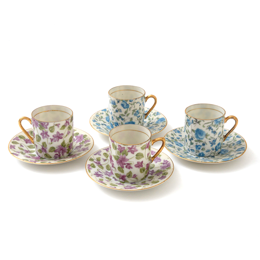 Arnart Creations "Royal Chintz" Porcelain Demitasse Cups and Saucers