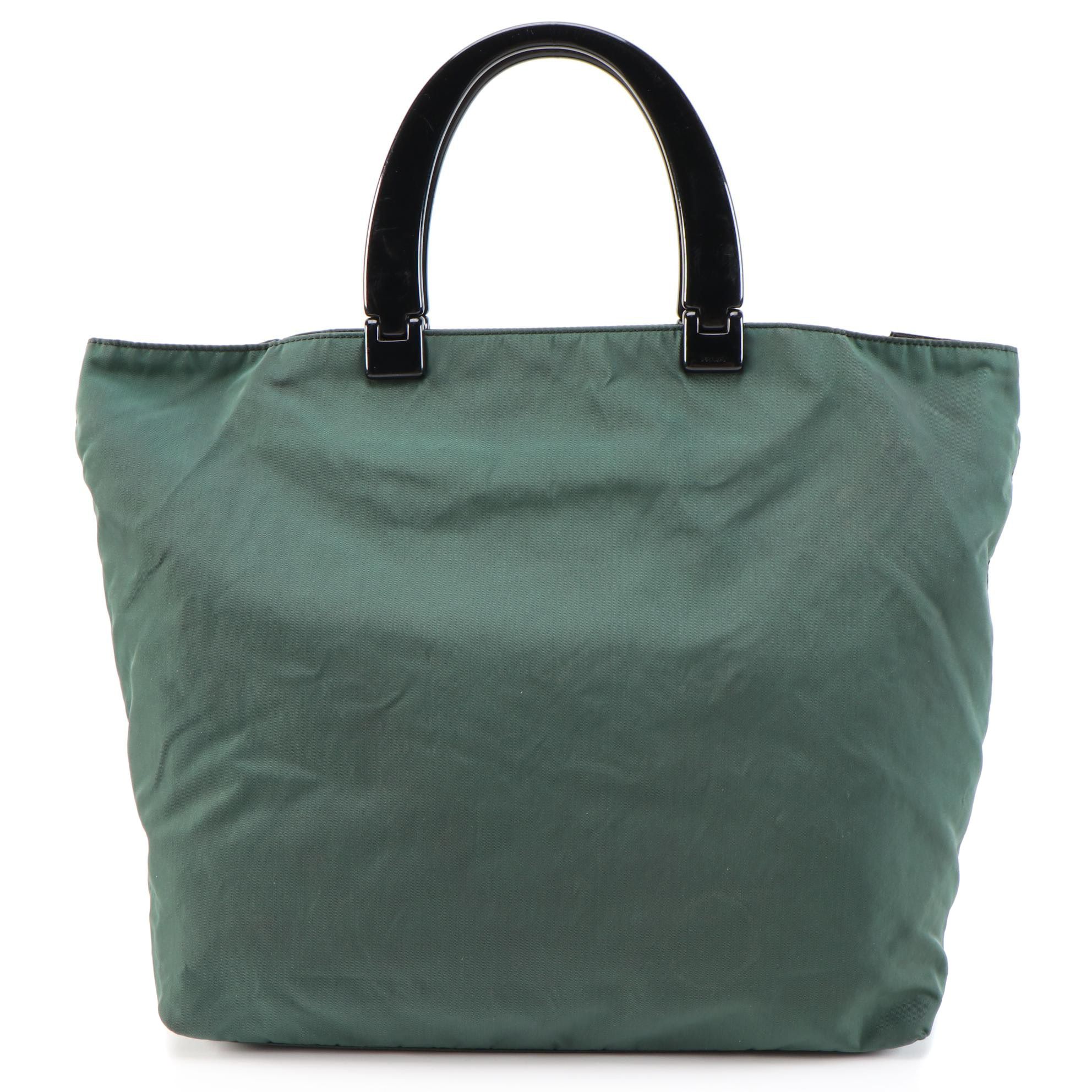 Prada Borsa Tessuto Nylon Tote Bag in Green/Black