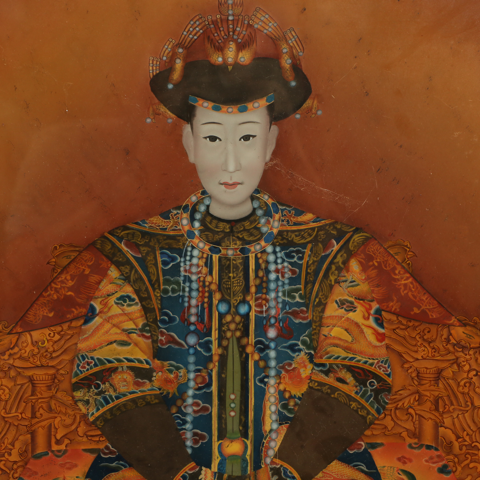 Chinese Qing Ancestral Portrait of Empress Xiaoyichun Reverse Glass Painting