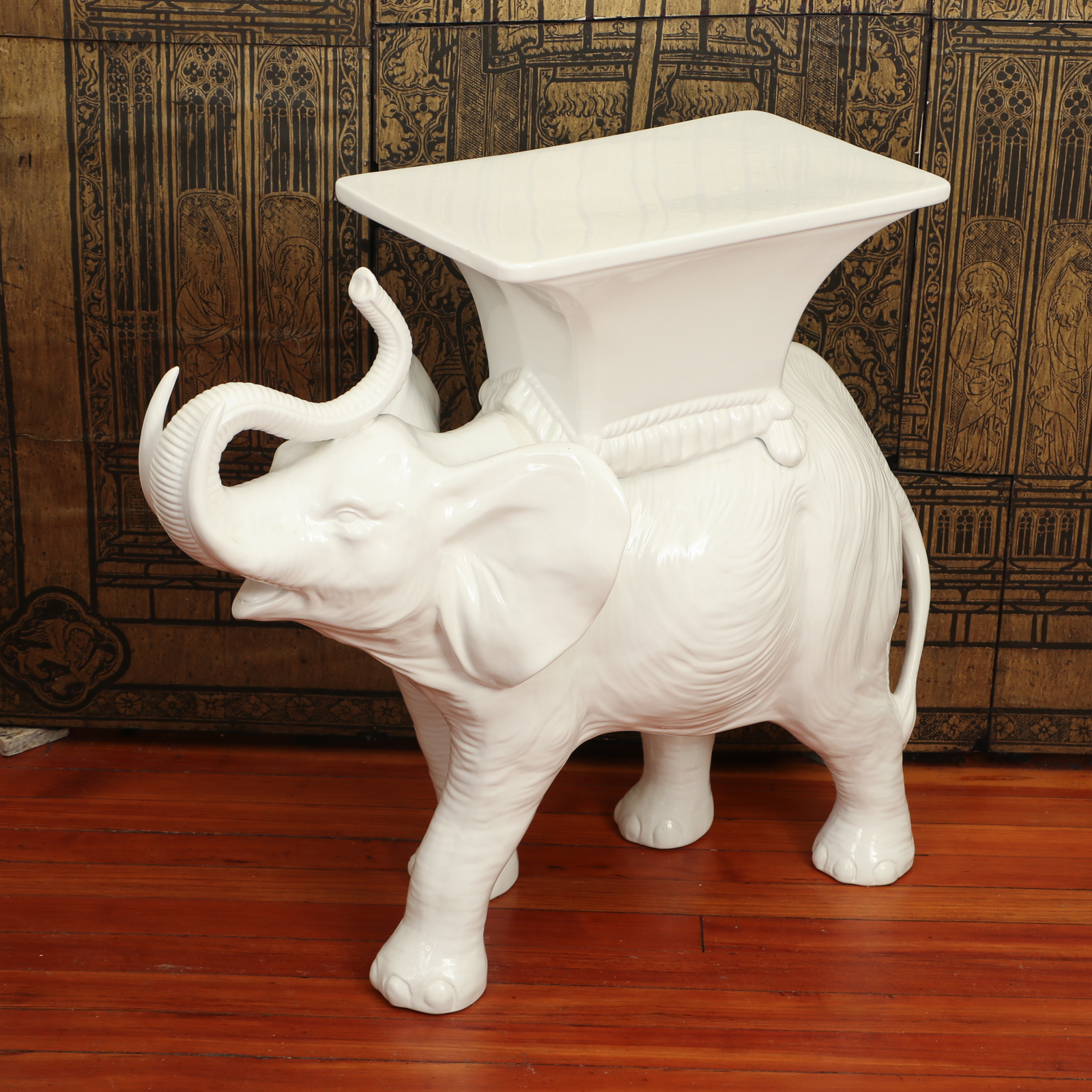 Vellum Italian Ceramic Elephant Side Tables