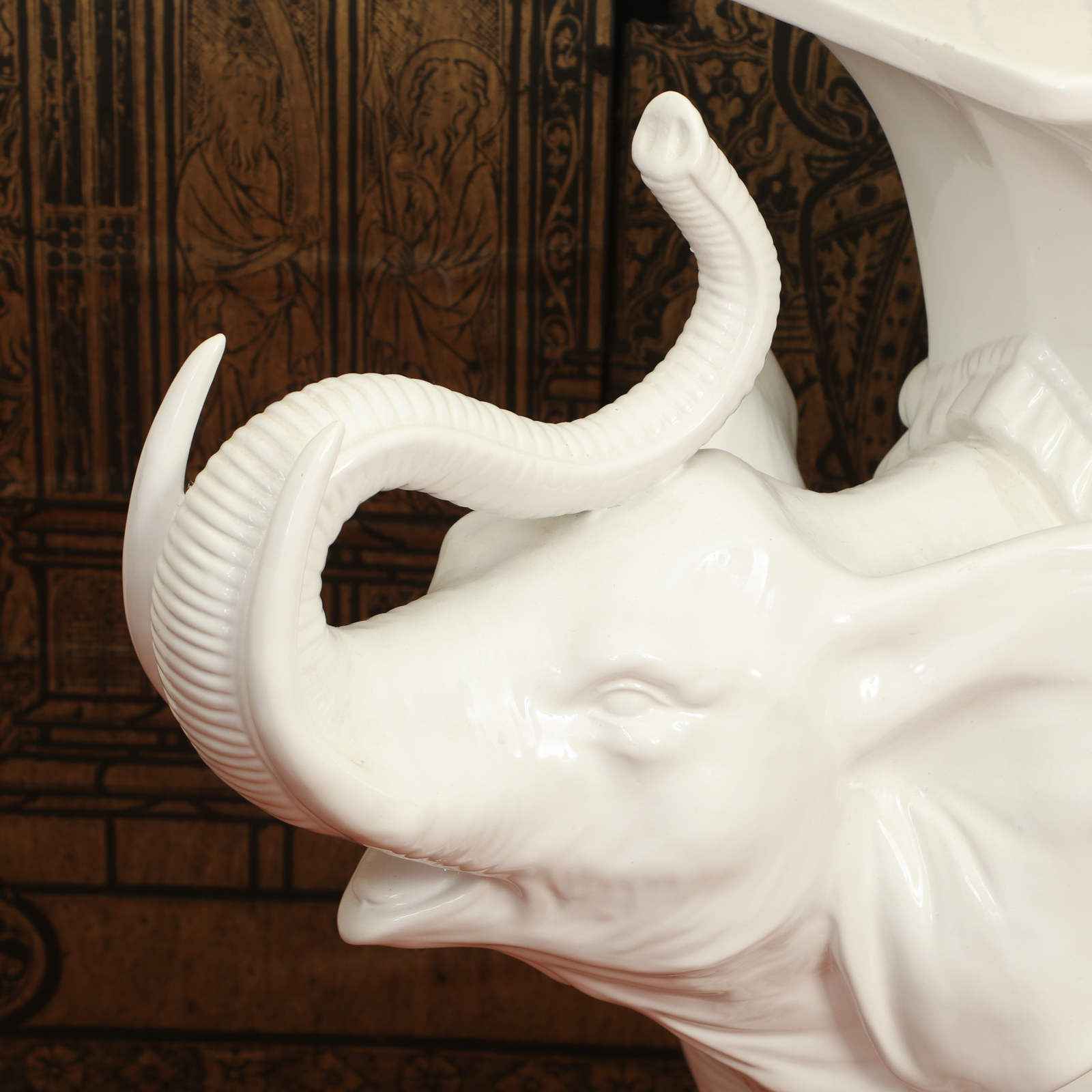 Vellum Italian Ceramic Elephant Side Tables