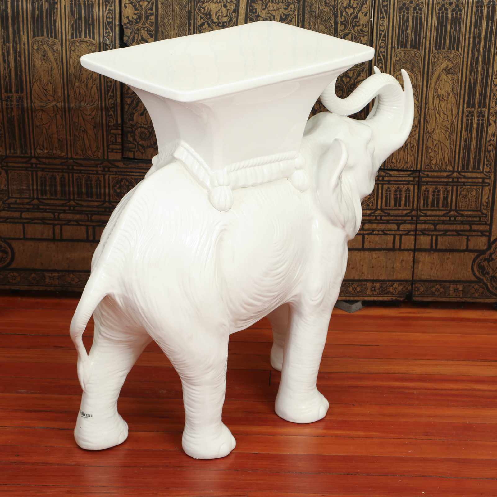 Vellum Italian Ceramic Elephant Side Tables