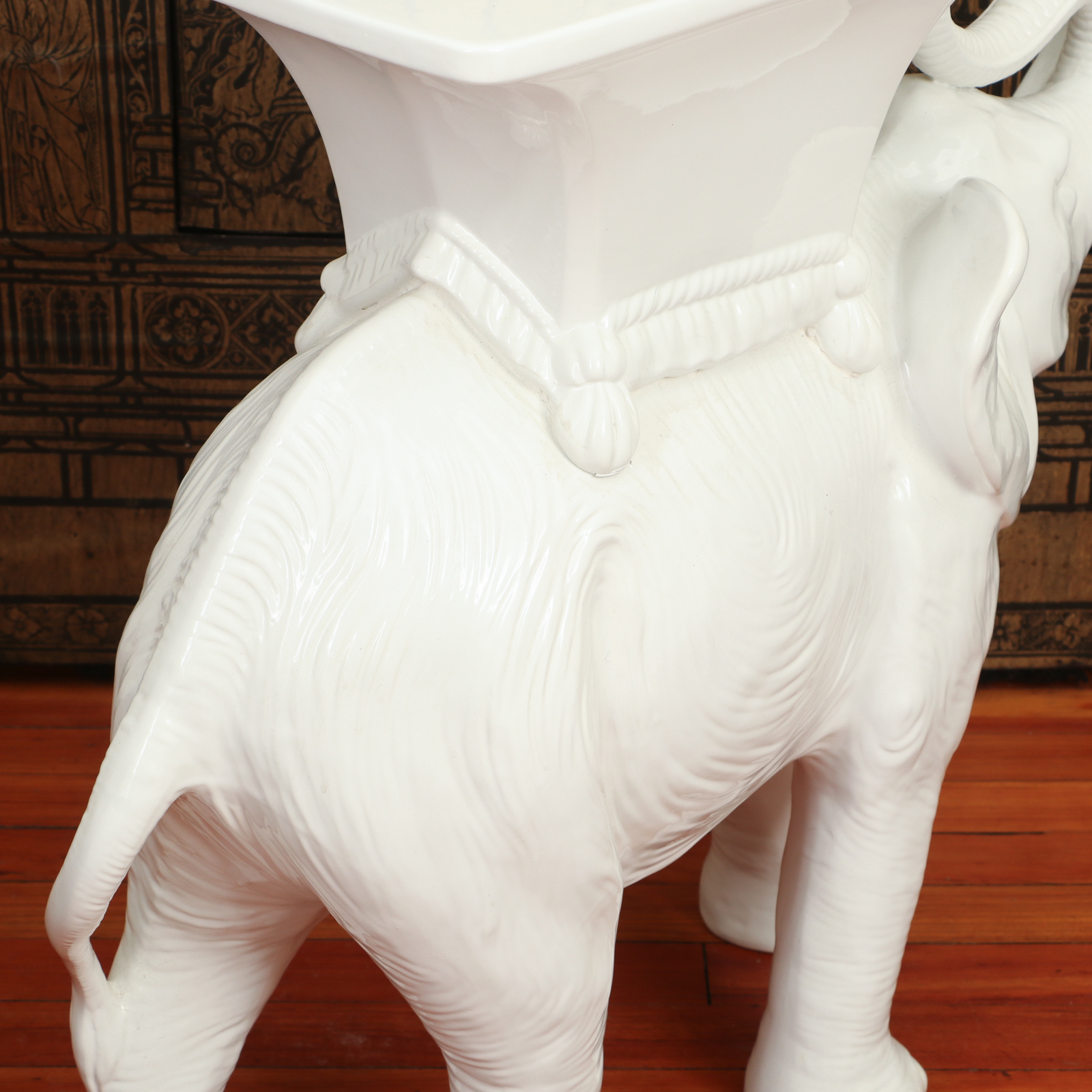 Vellum Italian Ceramic Elephant Side Tables