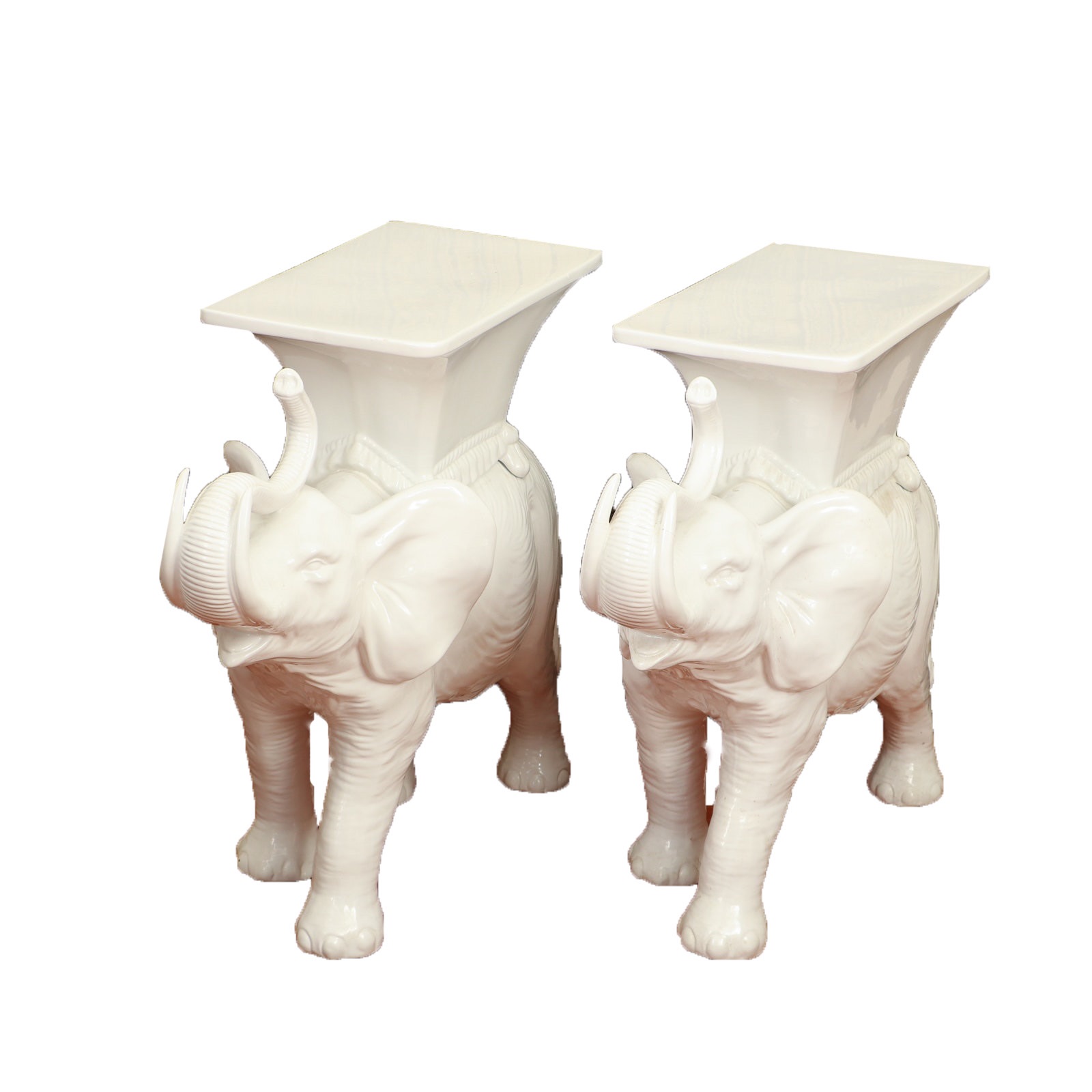 Vellum Italian Ceramic Elephant Side Tables