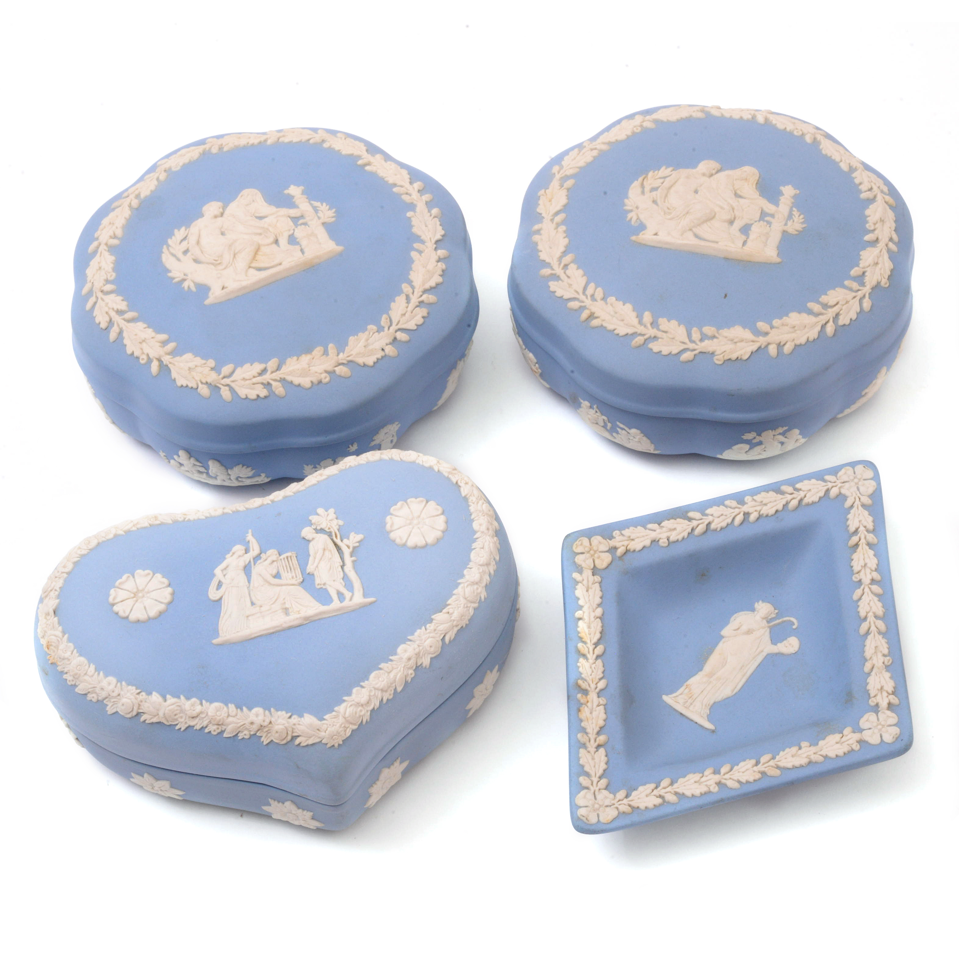 Wedgwood Blue Jasperware Trinket Boxes and Tray, Mid-20th Century
