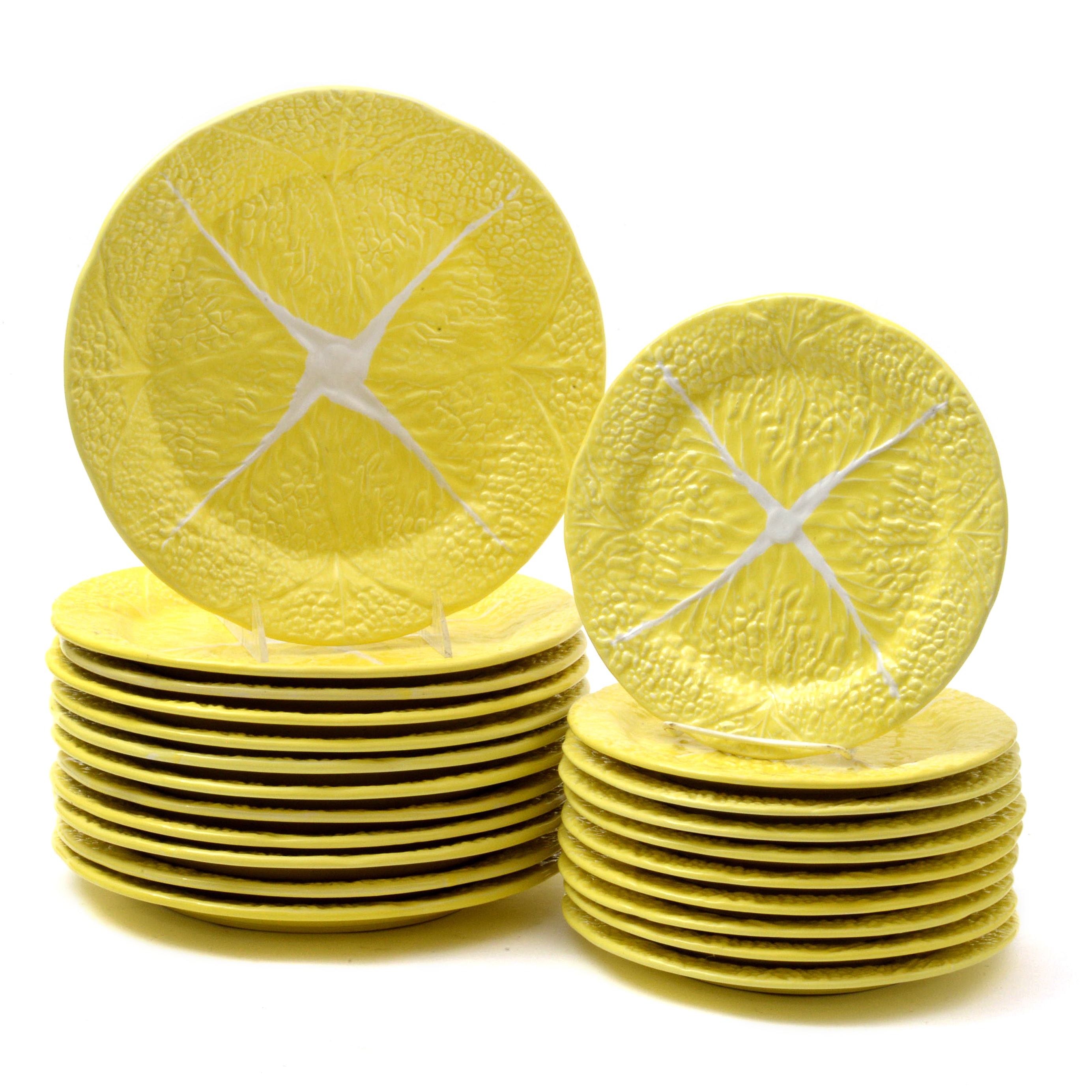 Secla Pottery "Yellow Cabbage" Majolica Dinner and Salad Plates