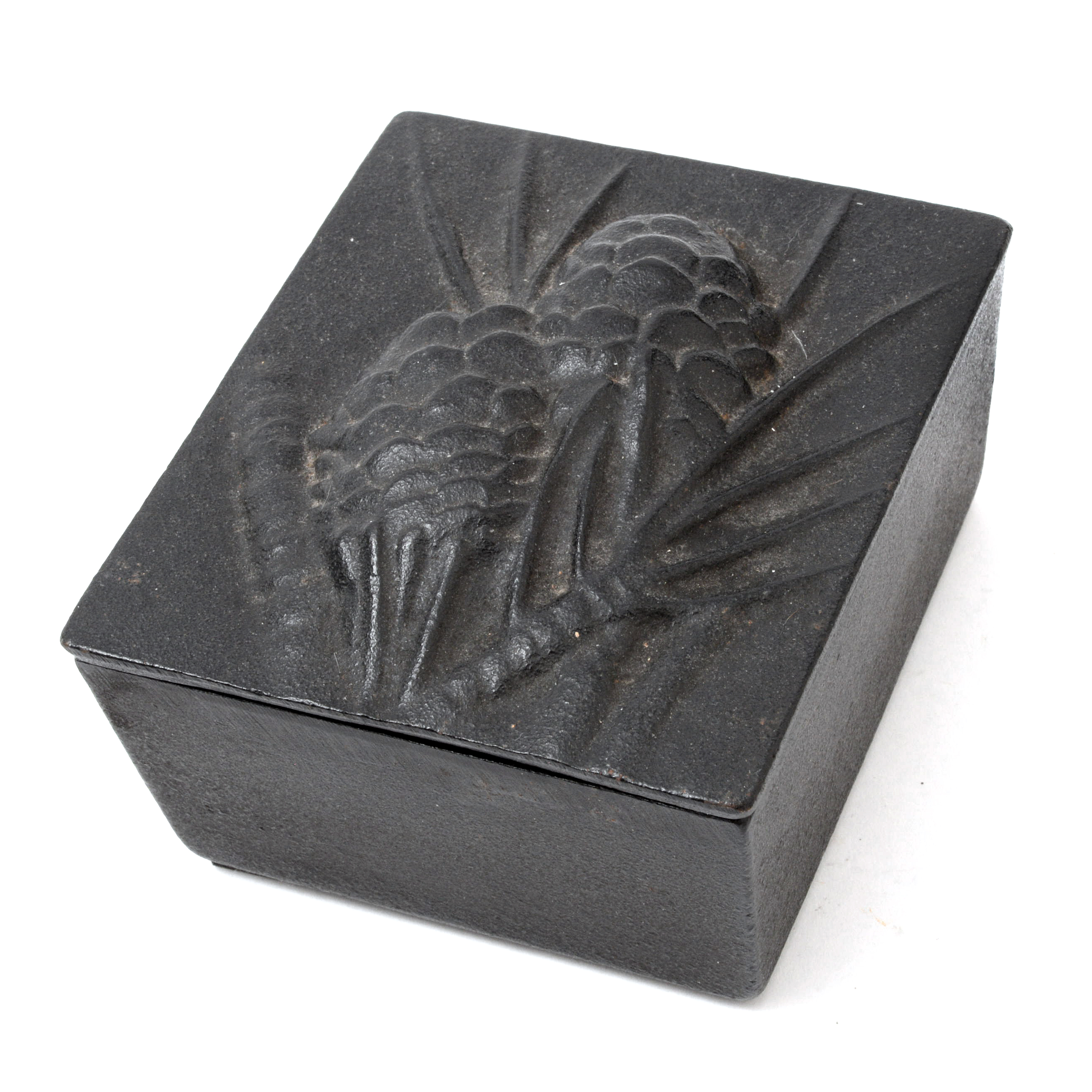 Cast Metal Trinket Box with Pine Cone Embossed Lid, 20th Century