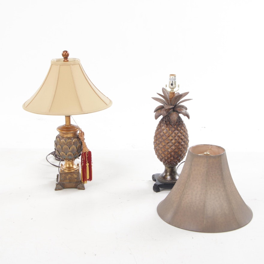 Figural Pineapple and Artichoke Table Lamps