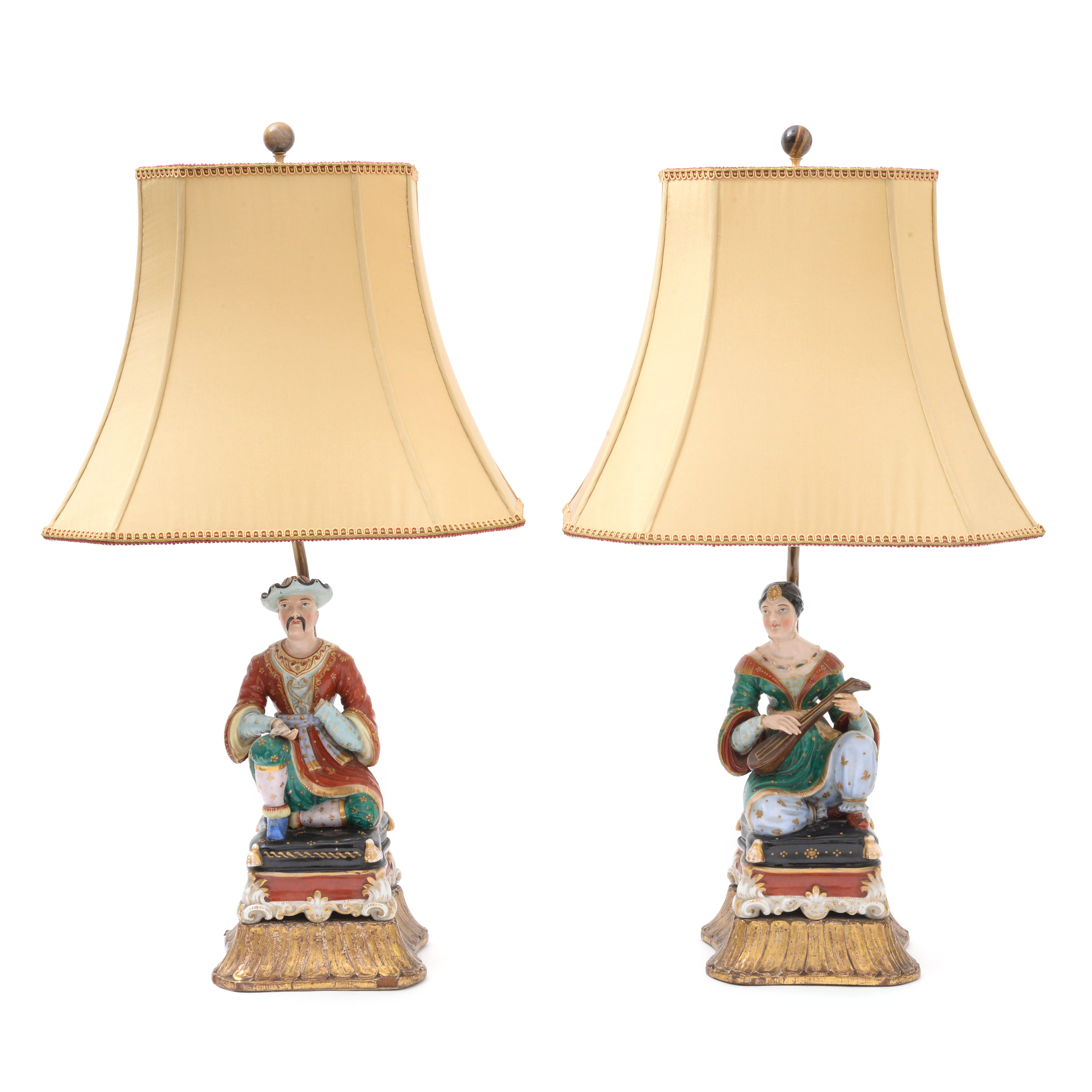 Persian Scheherazade's Arabian Nights Theme Porcelain Figural Lamps