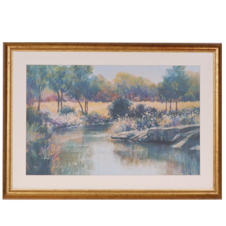 Lise W. Shearer Pastel Riverbank Landscape