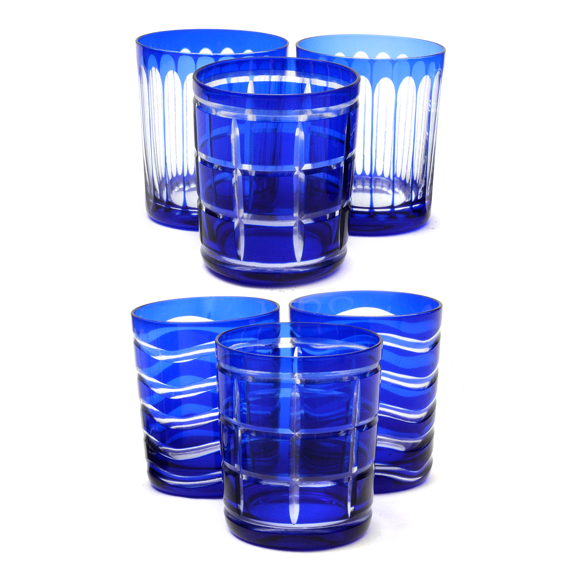 Blue Flashed Glass Old Fashioned Glasses