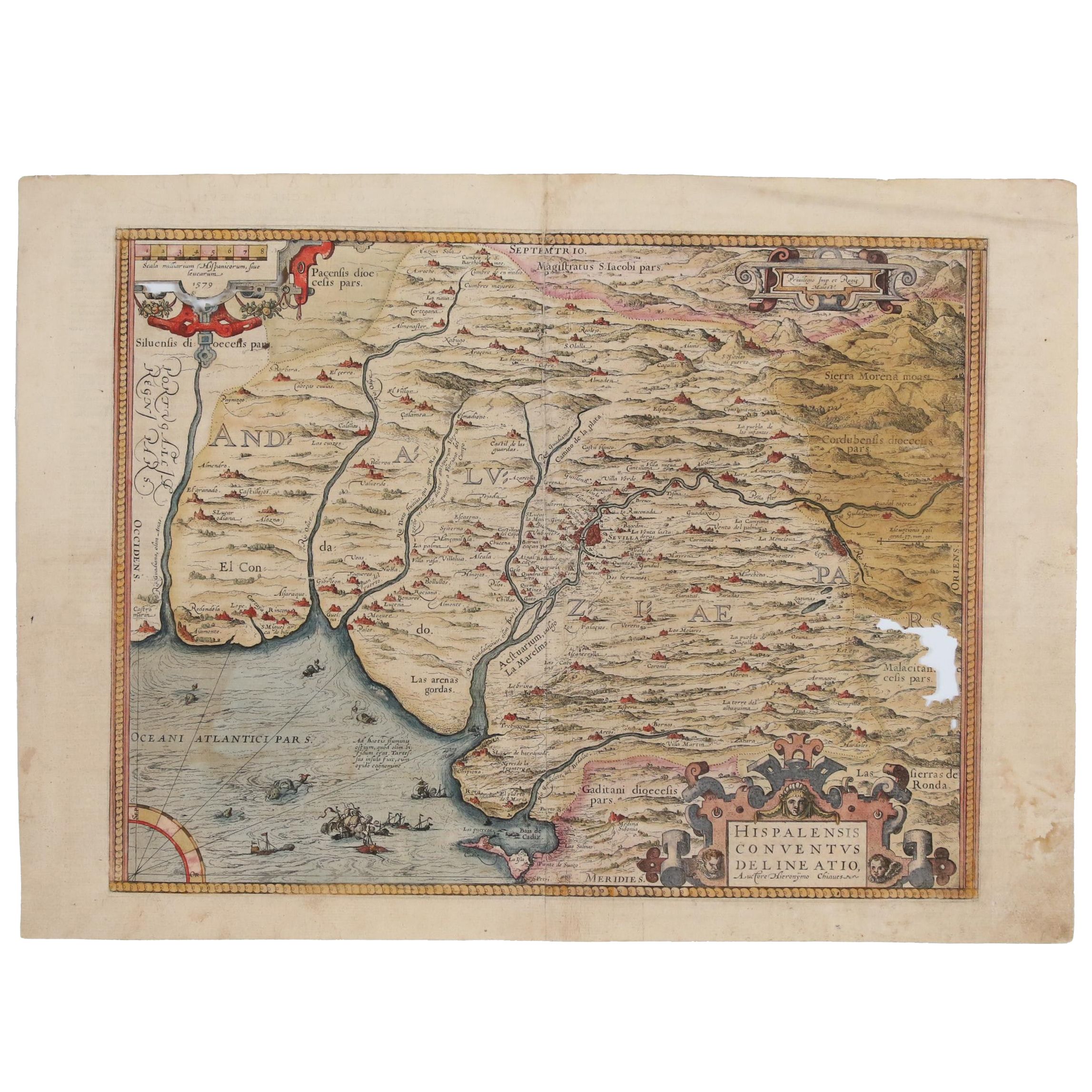 Ortelius Map of Andalusia from "Theatrum Orbis Terrarum", Late 16th Century